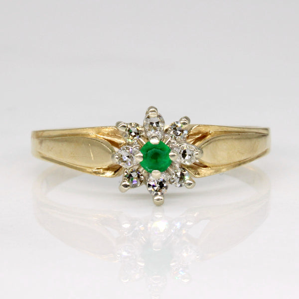 Diamond & Emerald Cluster Set Ring | 0.08ctw, 0.06ct | SZ 8.75 |