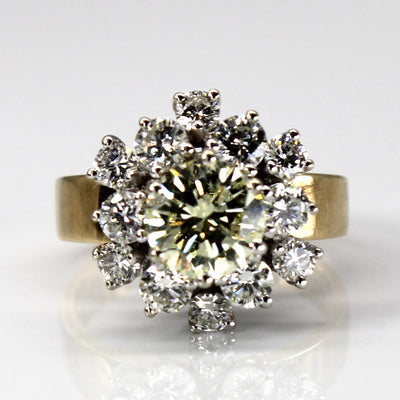 Yellow Diamond and Diamond Cluster 14k Ring | 0.36ctw, 0.44ctw 0.20ctw  | SZ 5.5 |