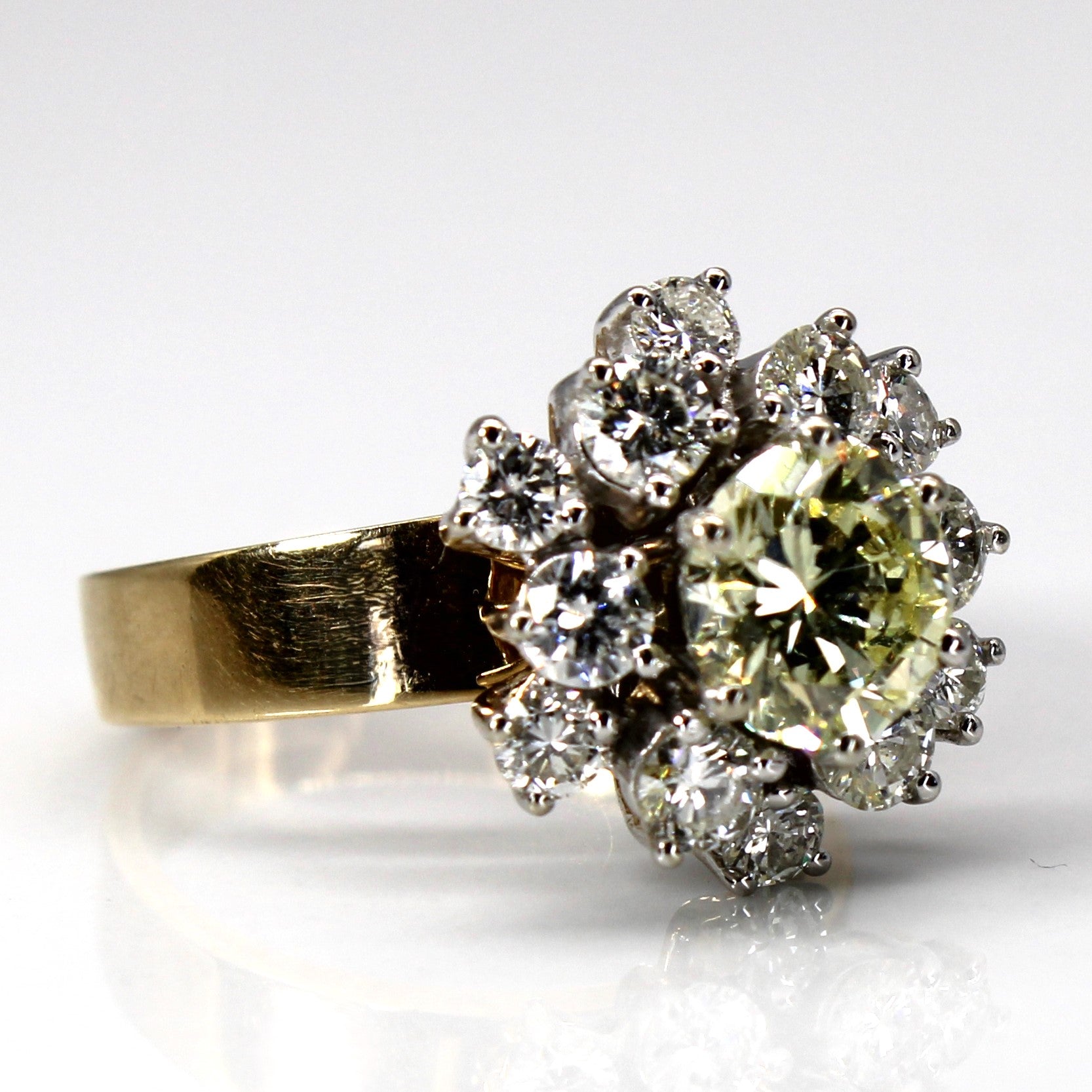 Yellow Diamond and Diamond Cluster 14k Ring | 0.36ctw, 0.44ctw 0.20ctw  | SZ 5.5 |
