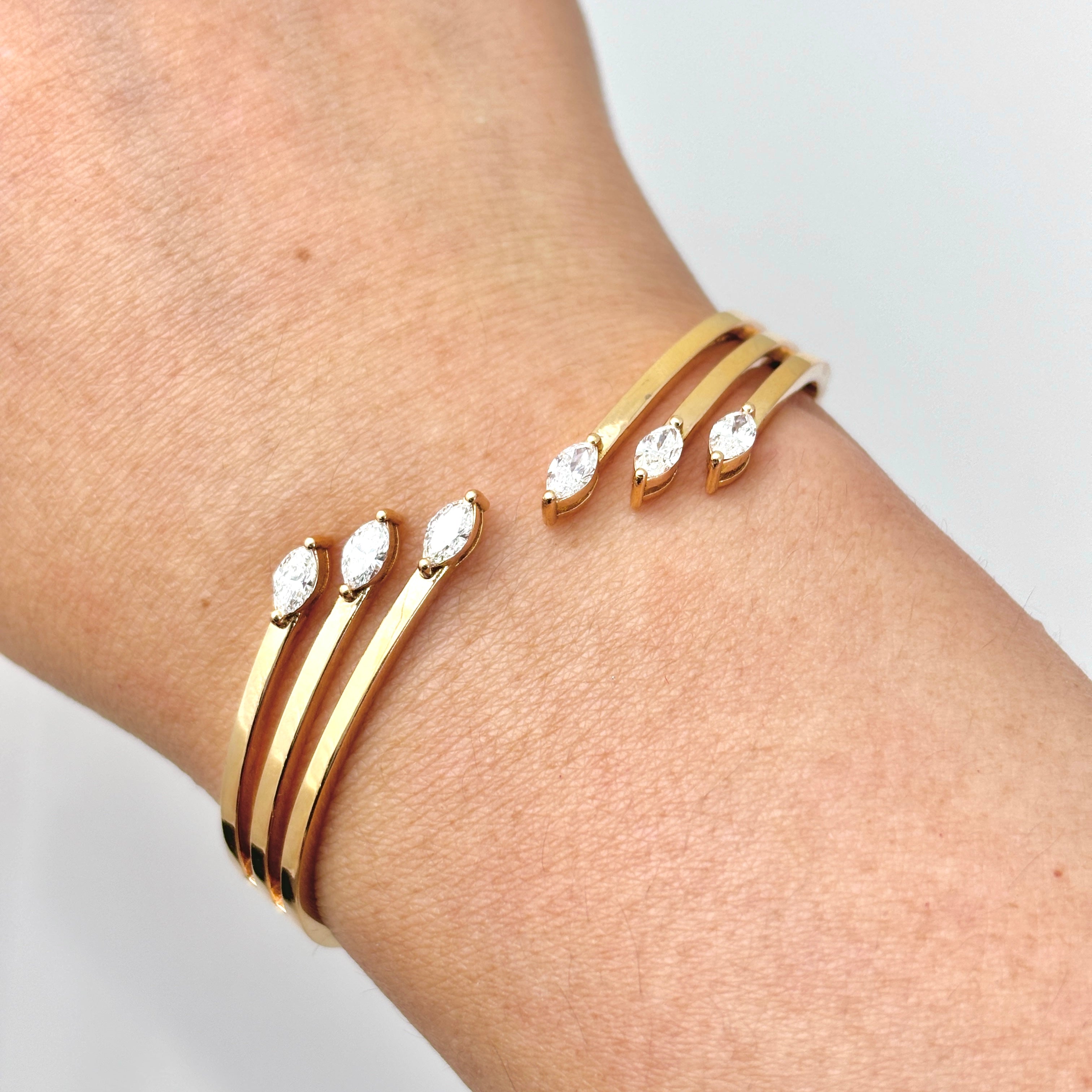 18k Yellow Gold Marquise Cut Diamond Bypass Cuff | 1.21ctw | 6.25"