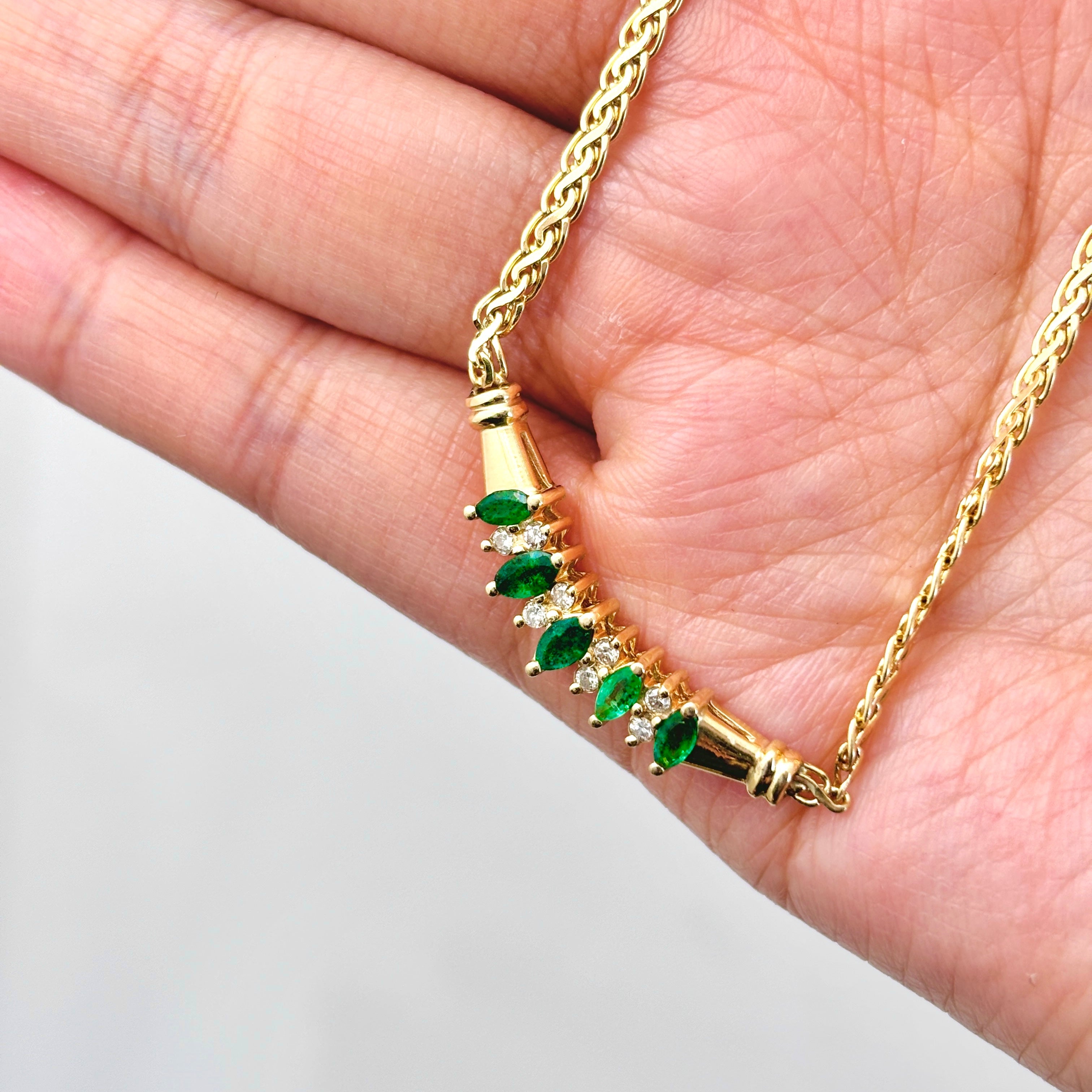 14k Yellow Gold Emerald & Diamond Necklace | 0.54ctw, 0.14ctw | 17.5"