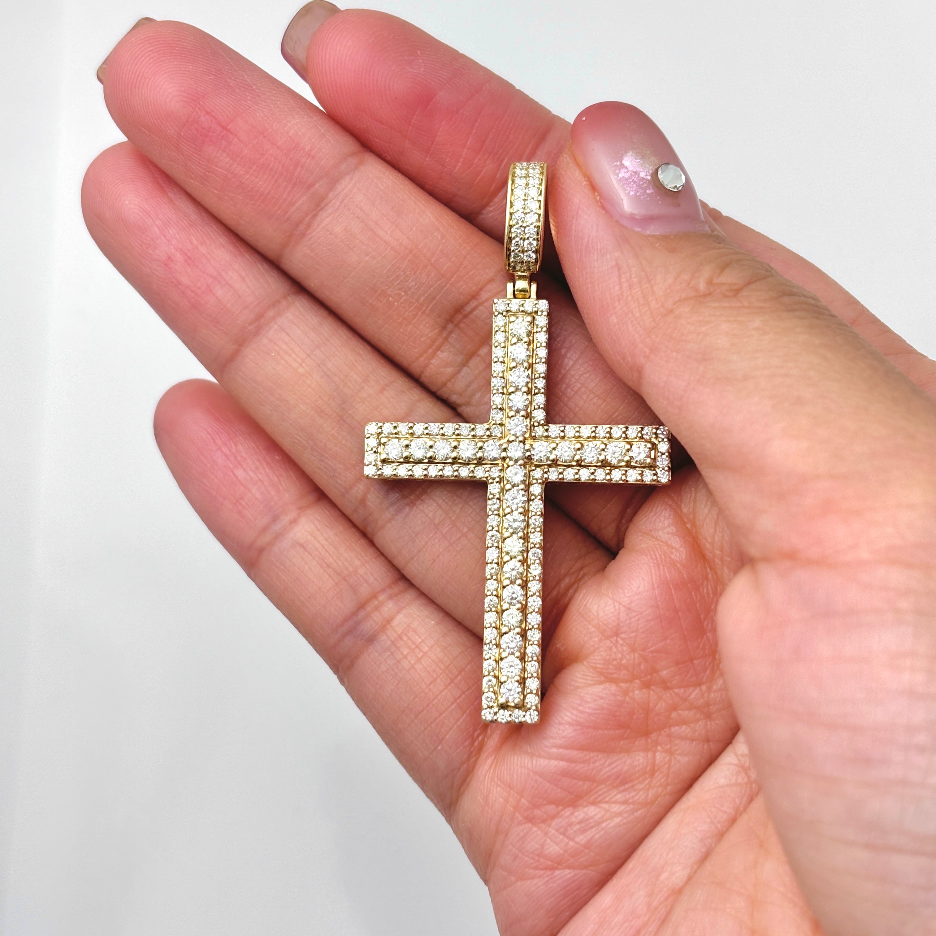 10k Yellow Gold Large Diamond Cross Pendant | 2.07ctw | 5.8x3cm