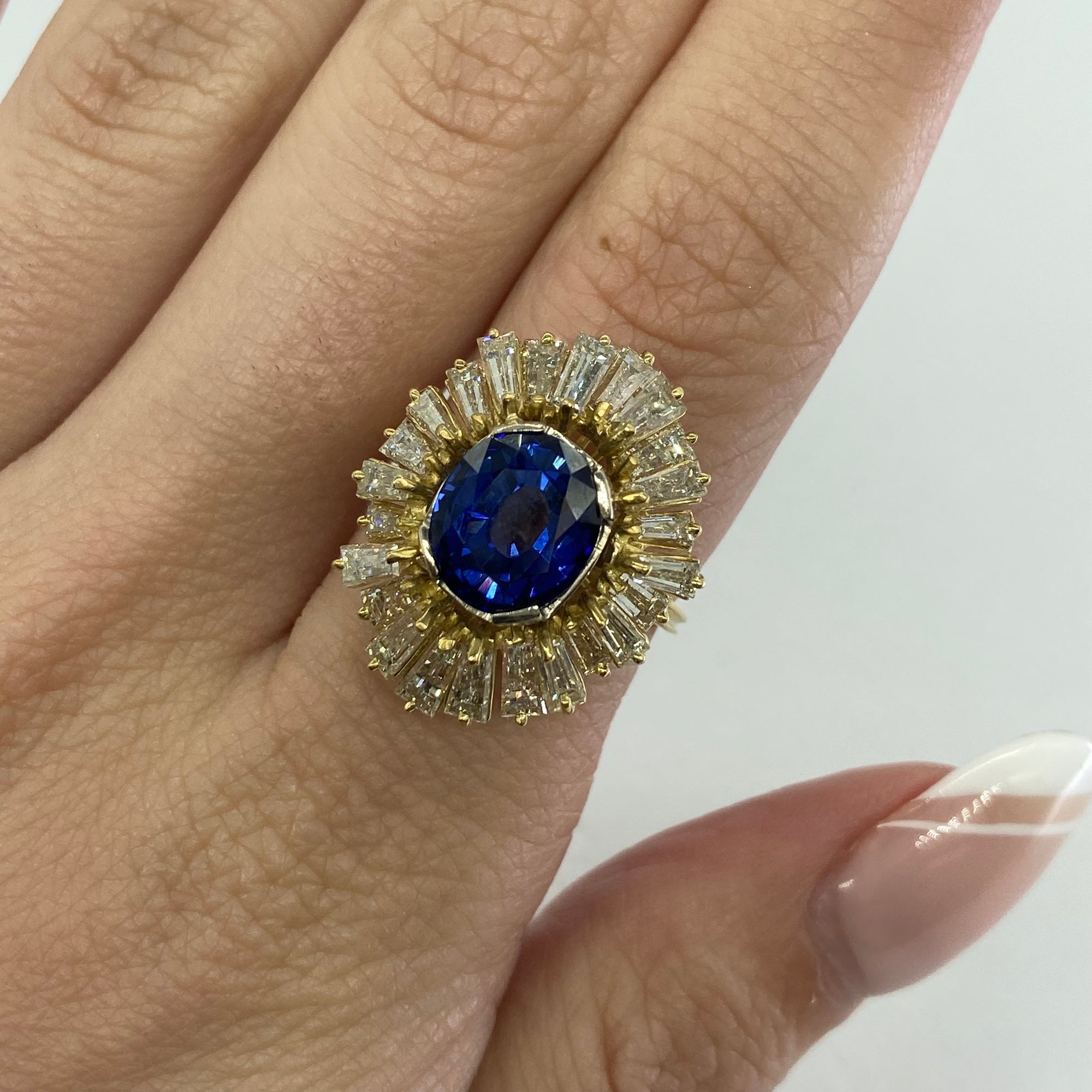Oval Sapphire & Baguette Diamond Cocktail Ring | 4.06ct, 1.60ctw | SZ 6.25 |