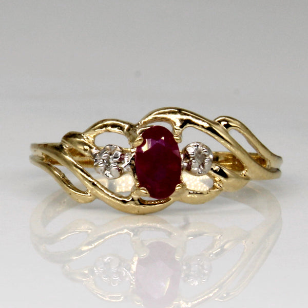 Ruby & Diamond Three Stone Ring | 0.28ct, 0.01ctw | SZ 6 |