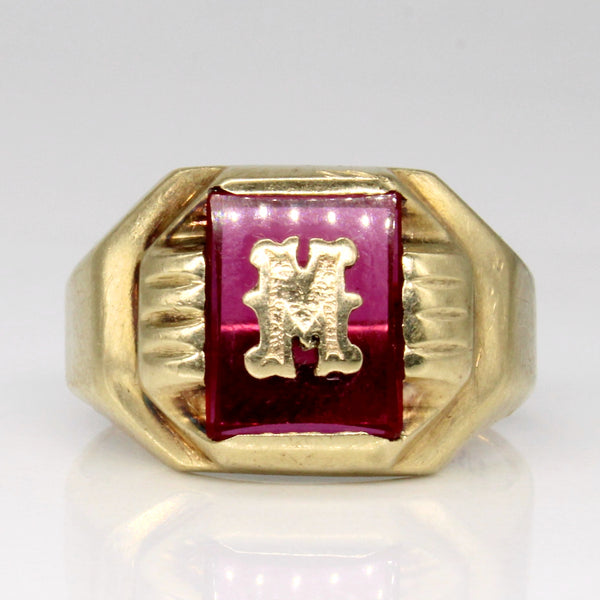 Synthetic Ruby 'M' Initial Ring | 1.35ct | SZ 8 |