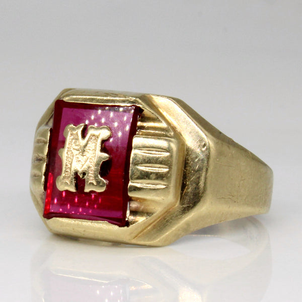 Synthetic Ruby 'M' Initial Ring | 1.35ct | SZ 8 |