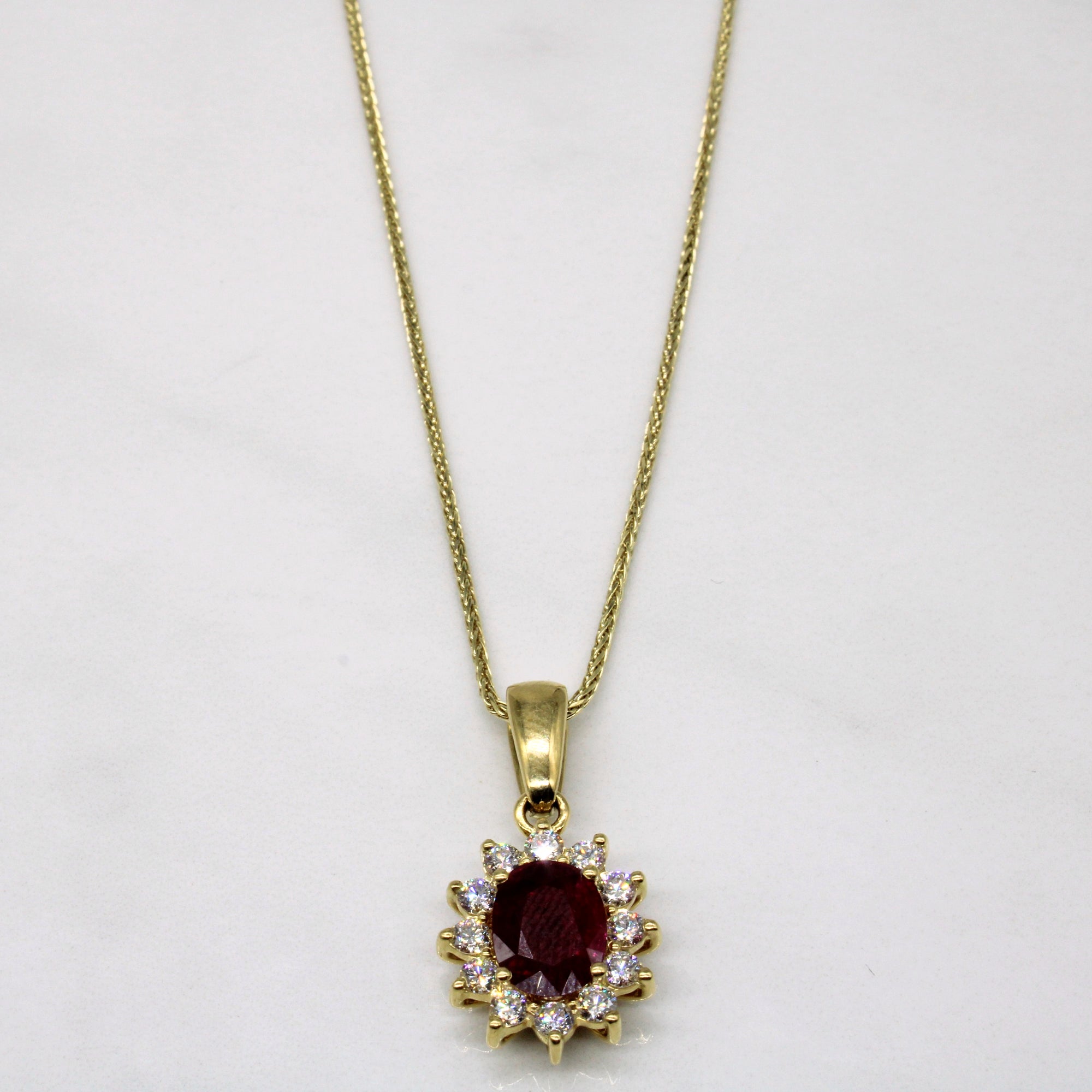 Ruby & Diamond Pendant & Necklace | 1.55ct, 0.77ctw | 16