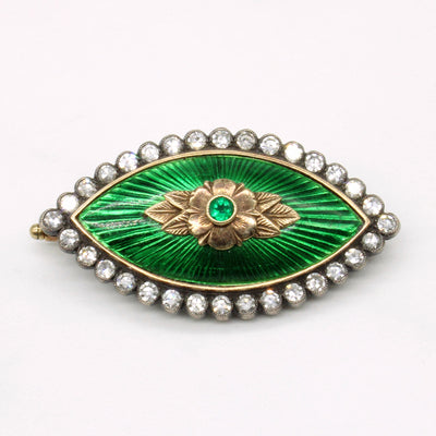 Diamond & Emerald Brooch | 1.05ctw, 0.09ct |