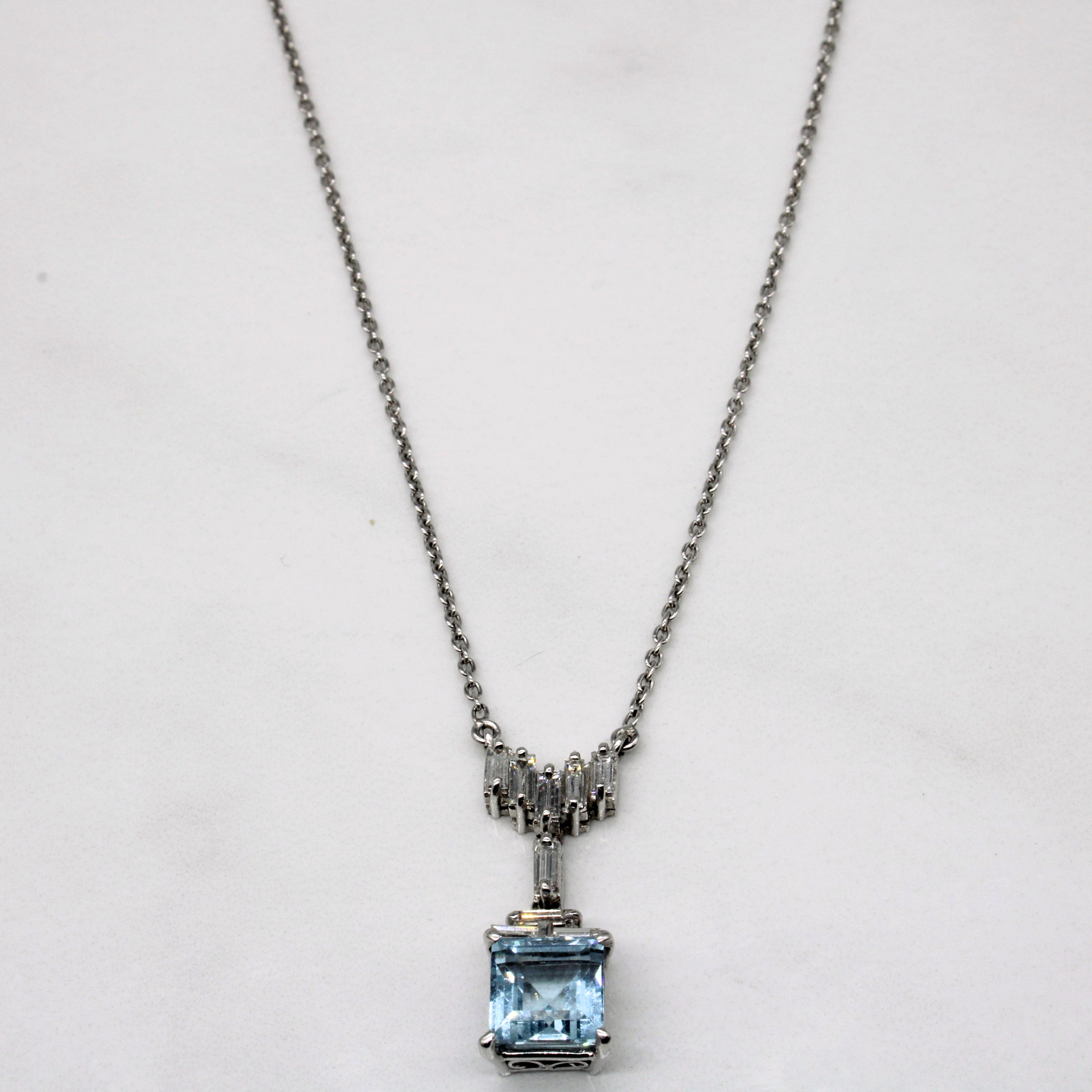 Aquamarine & Diamond Pendant Necklace | 1.76ct, 0.52ctw | 18" |