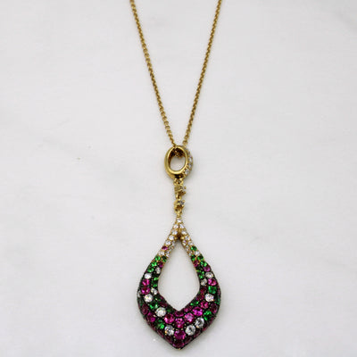 Multi Gem Drop Pendant & Necklace | 2.01ctw | 18