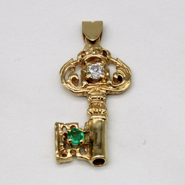 Diamond & Emerald Key 14k Pendant | 0.23ct, 0.10ct |
