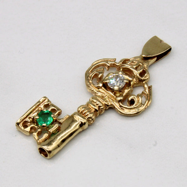 Diamond & Emerald Key 14k Pendant | 0.23ct, 0.10ct |