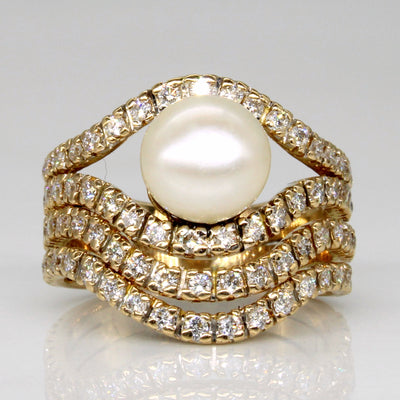 Pearl & Diamond Cocktail Ring | 0.75ctw | SZ 6 |
