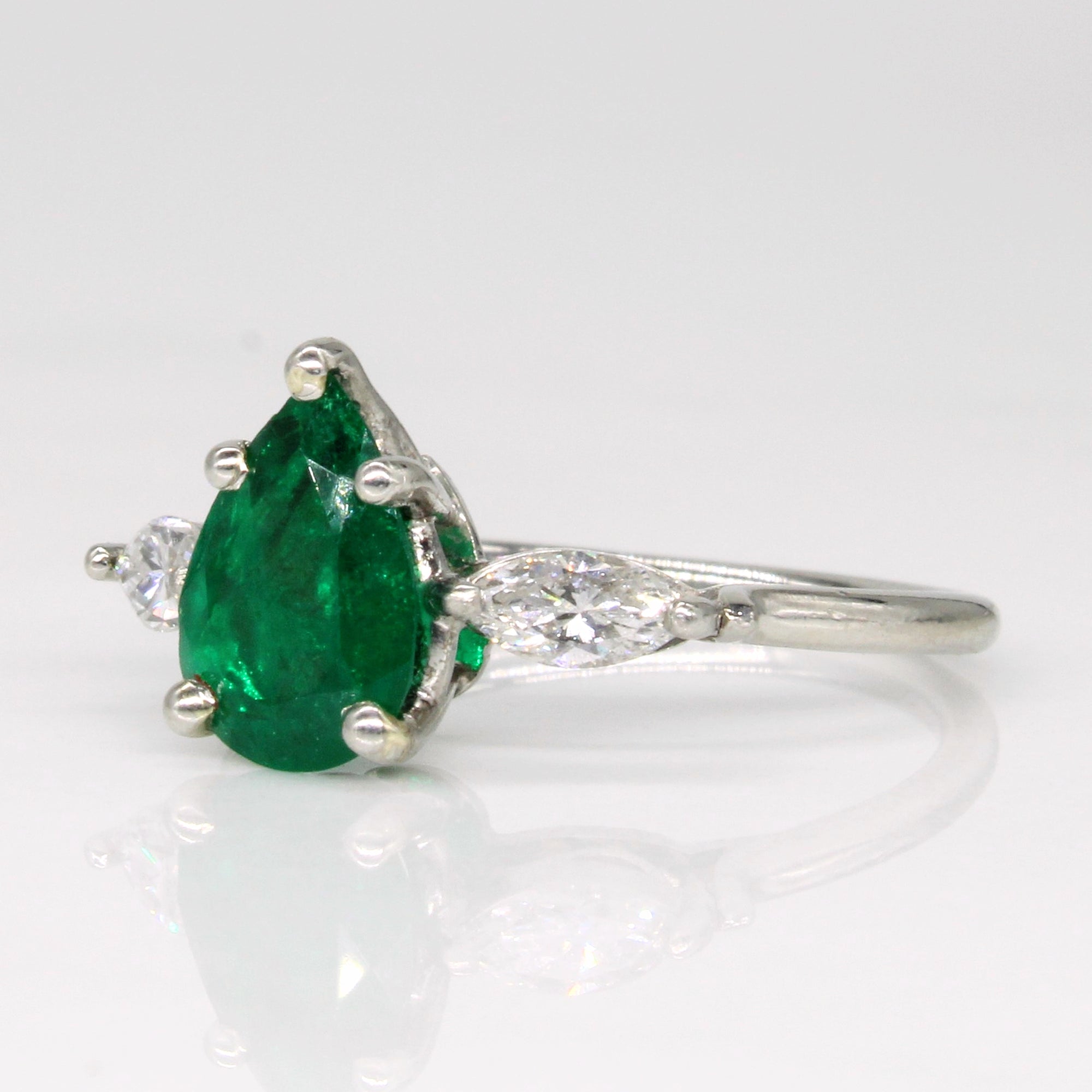 Pear Cut Emerald & Diamond Ring | 1.11ct, 0.32ctw | SZ 5.5 |