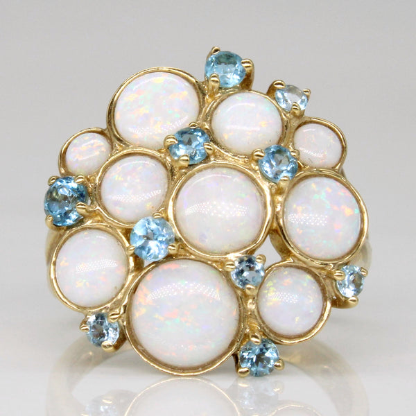 White Opal & Blue Topaz Cocktail Ring | 2.47ctw, 0.61ctw | SZ 6.5 |