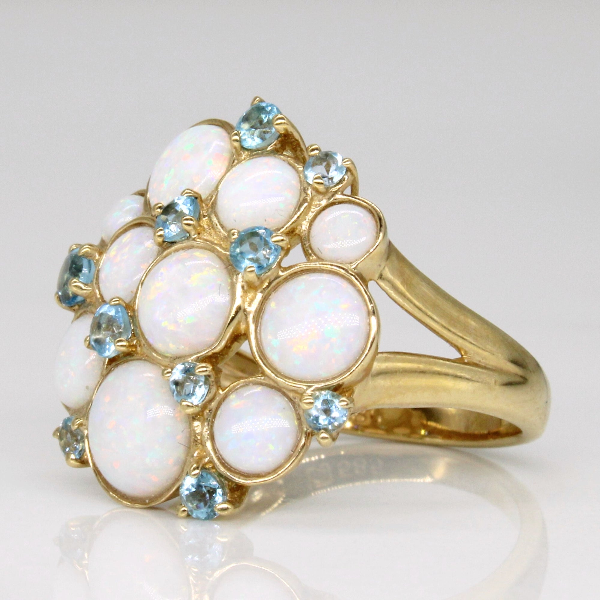 White Opal & Blue Topaz Cocktail Ring | 2.47ctw, 0.61ctw | SZ 6.5 |