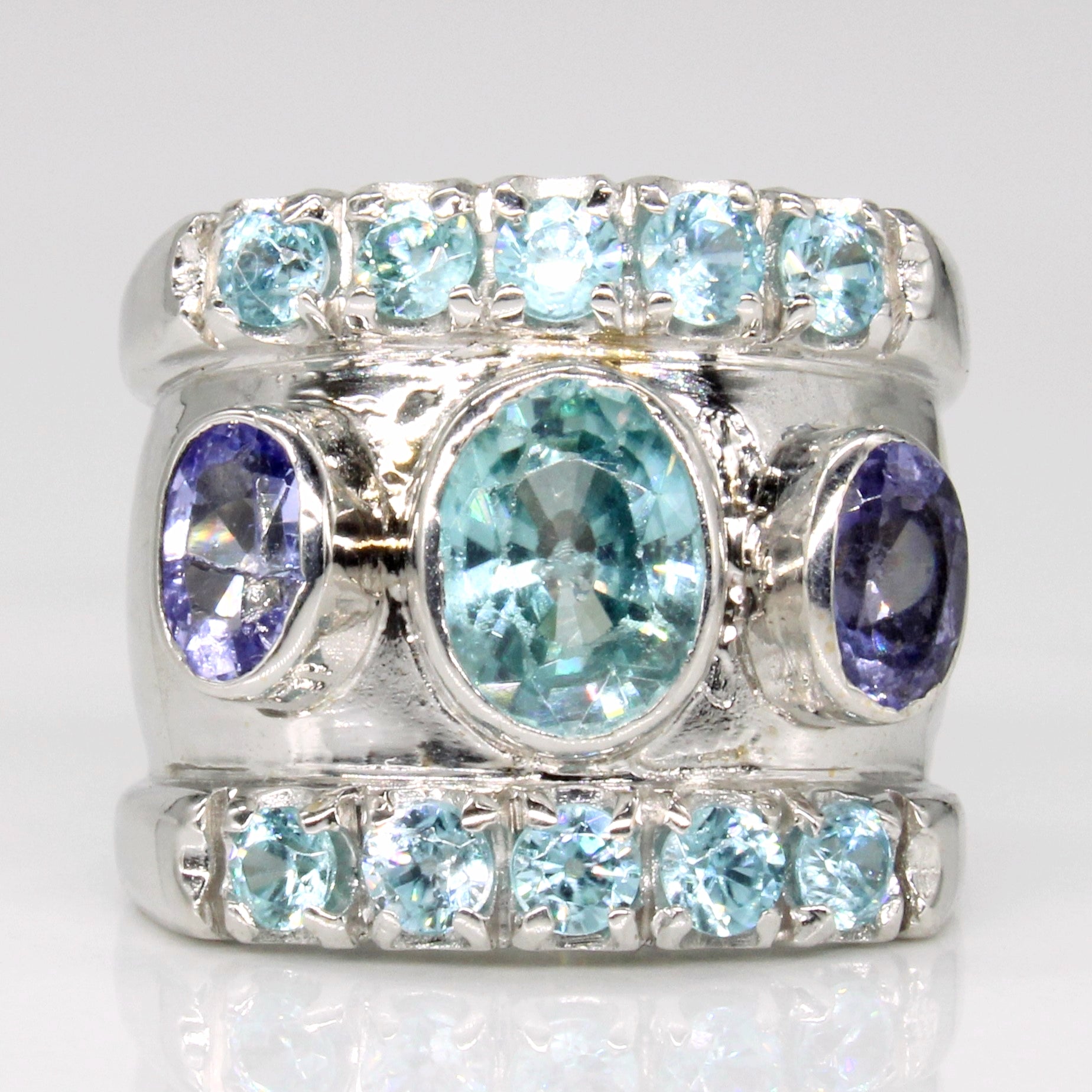 Blue Zircon & Tanzanite Cocktail Ring | 3.50ctw, 1.00ctw | SZ 7 |