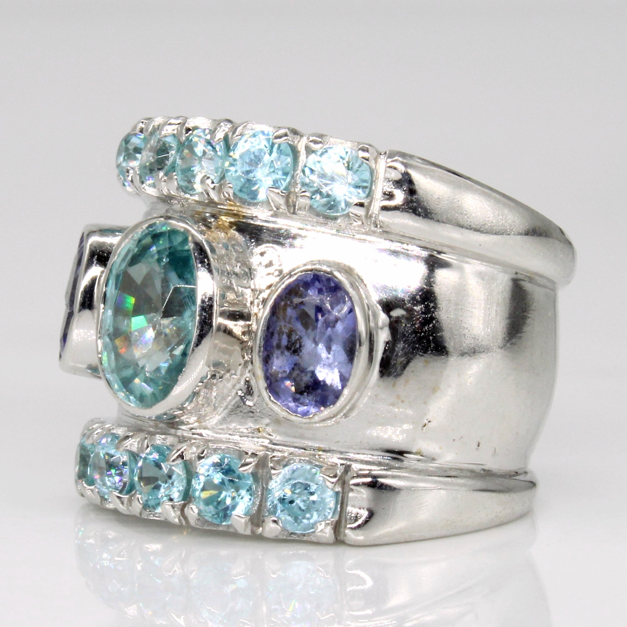 Blue Zircon & Tanzanite Cocktail Ring | 3.50ctw, 1.00ctw | SZ 7 |