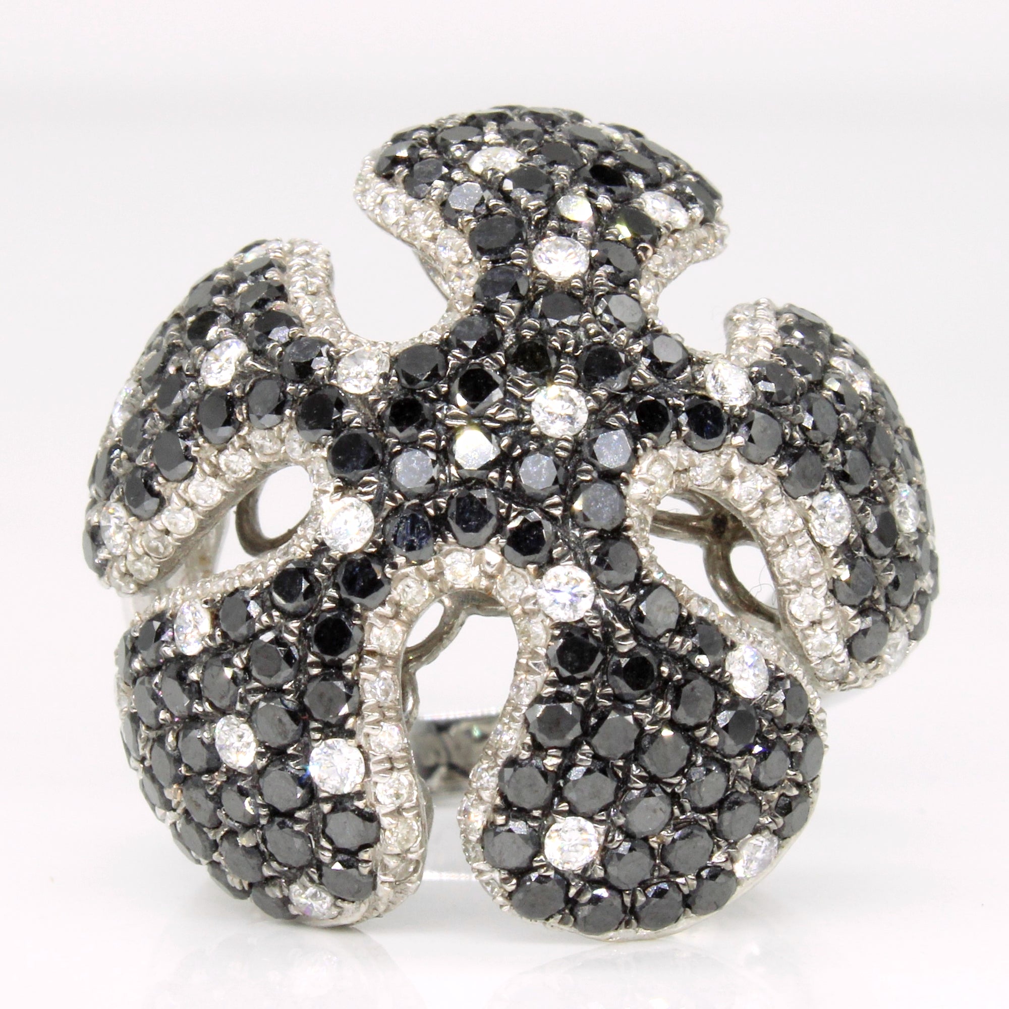 Black & White Diamond Flower Ring | 3.18ctw, 0.81ctw | SZ 7.5 |