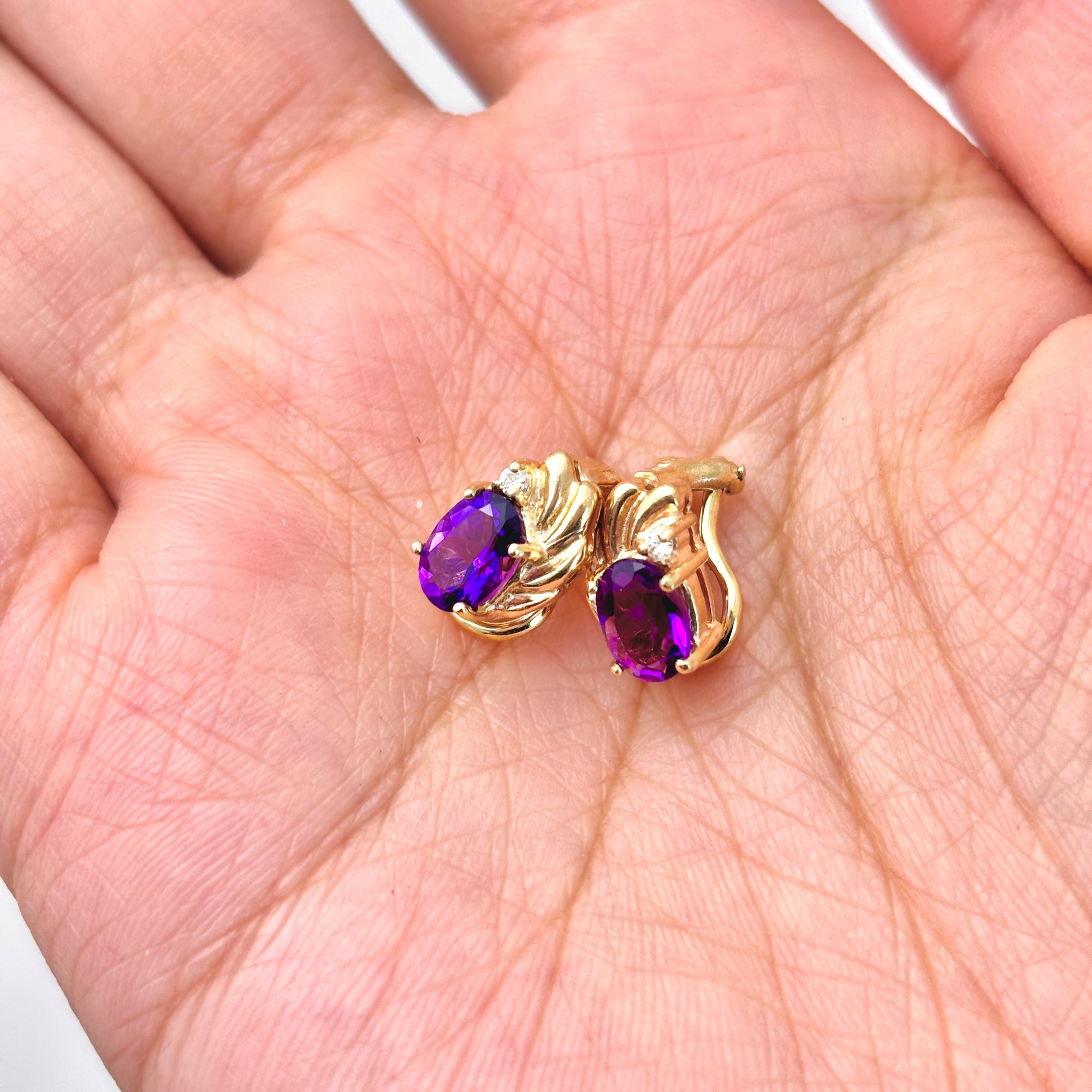 14k Yellow Gold Amethyst and Diamond Earring | 1.28ctw, 0.03ct