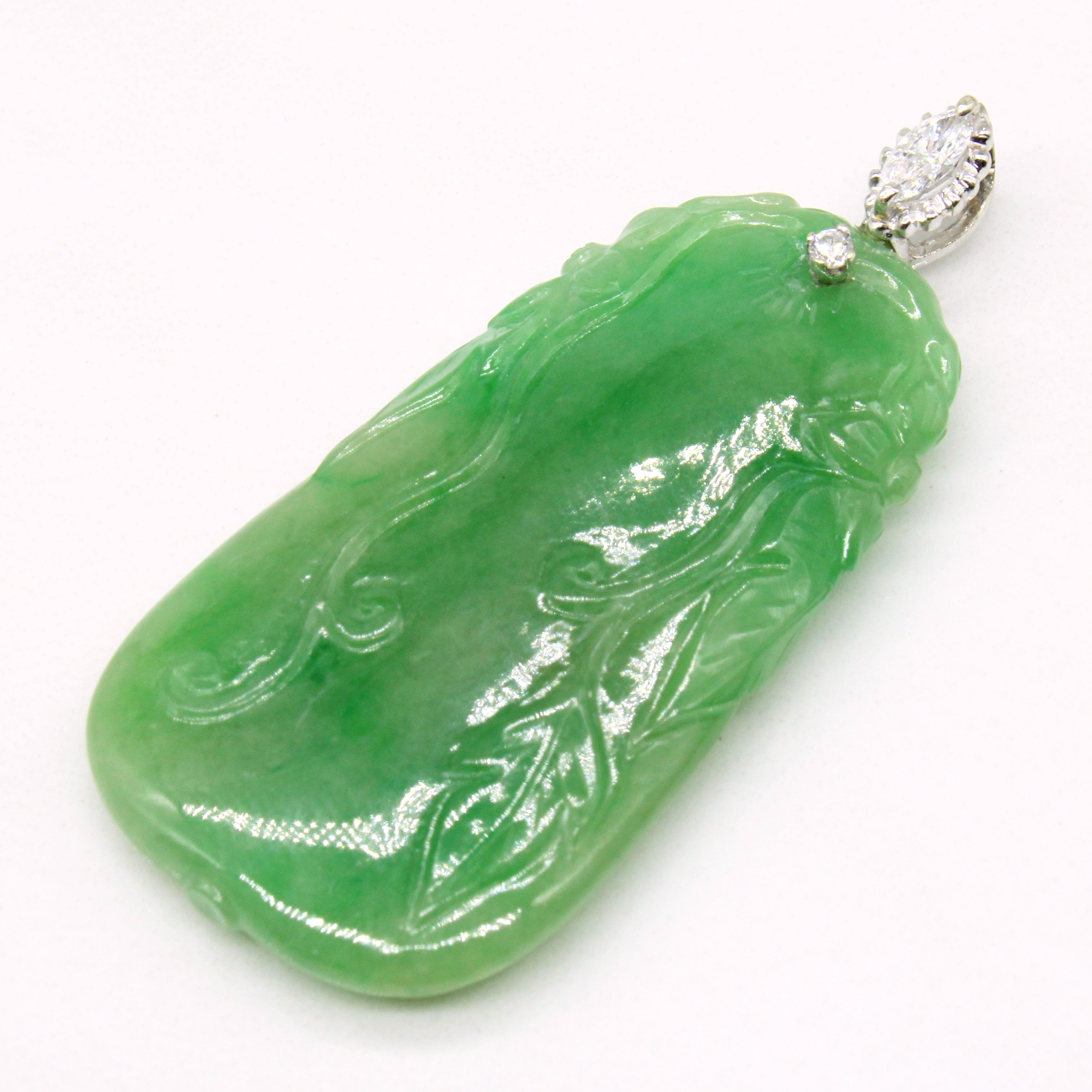 Carved Jadeite & Diamond Pendant | 30.00ct, 0.12ctw |