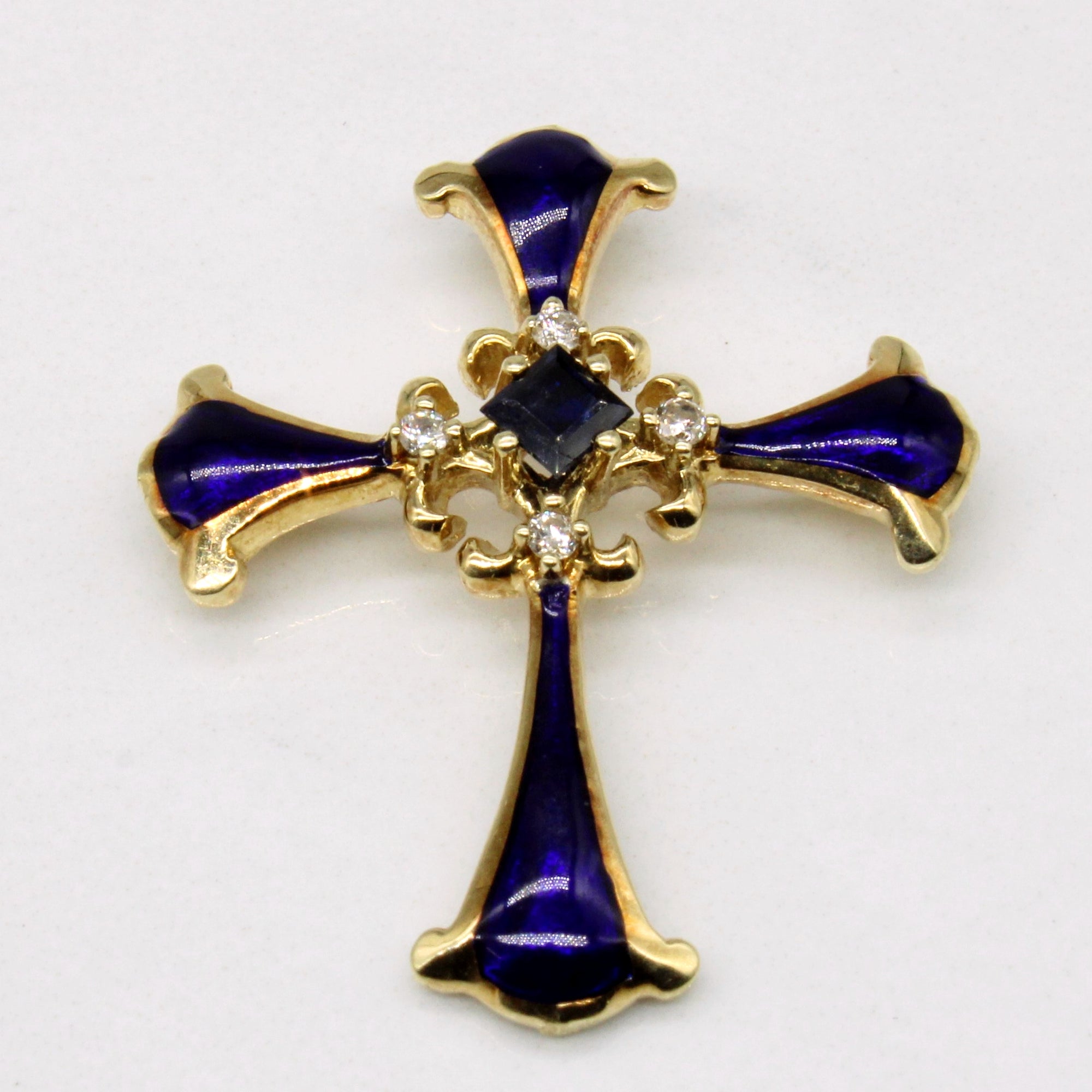 Sapphire & Diamond Enamel Cross Pendant | 0.16ct, 0.04ctw |