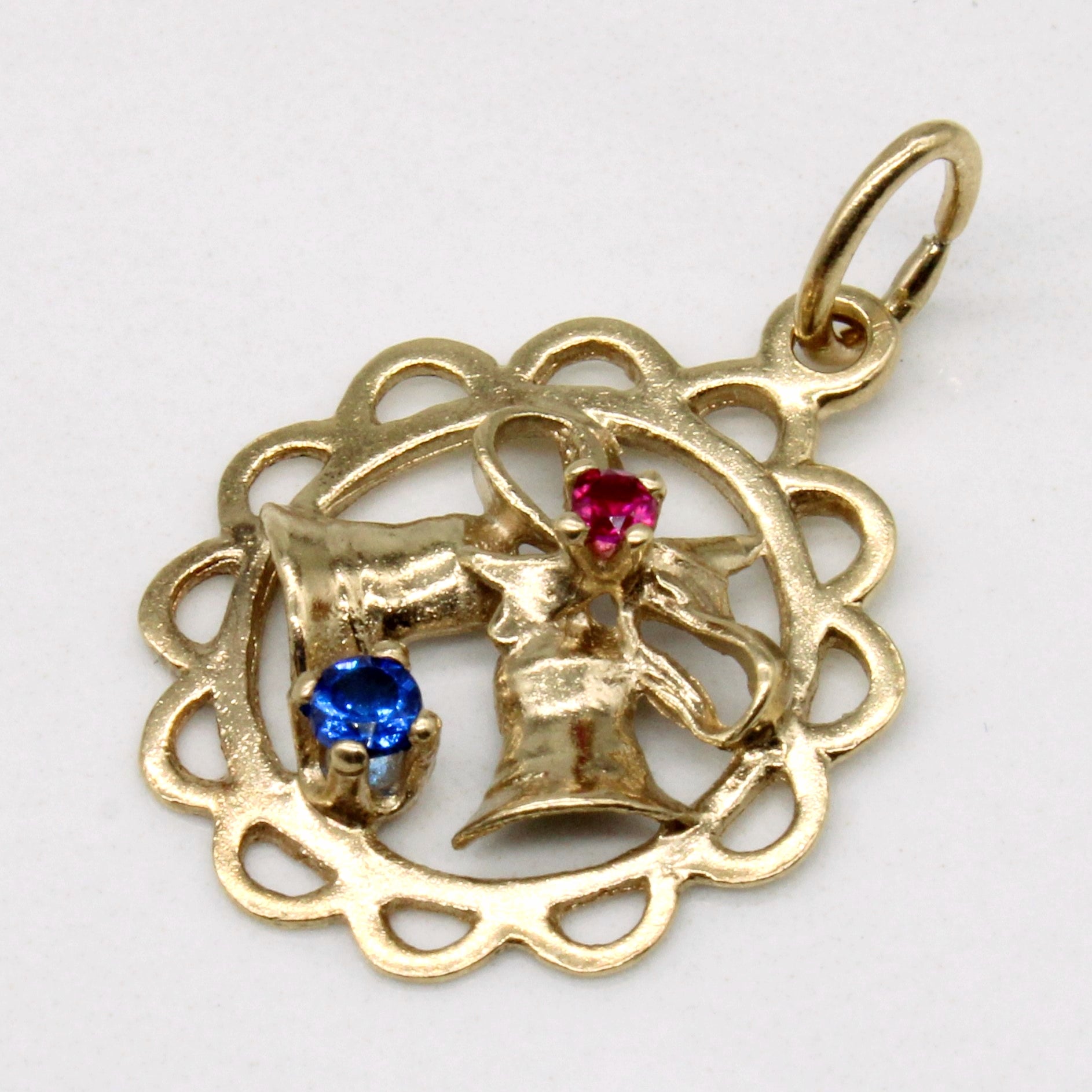 Synthetic Ruby & Sapphire Wedding Bells Charm | 0.03ct, 0.03ct |