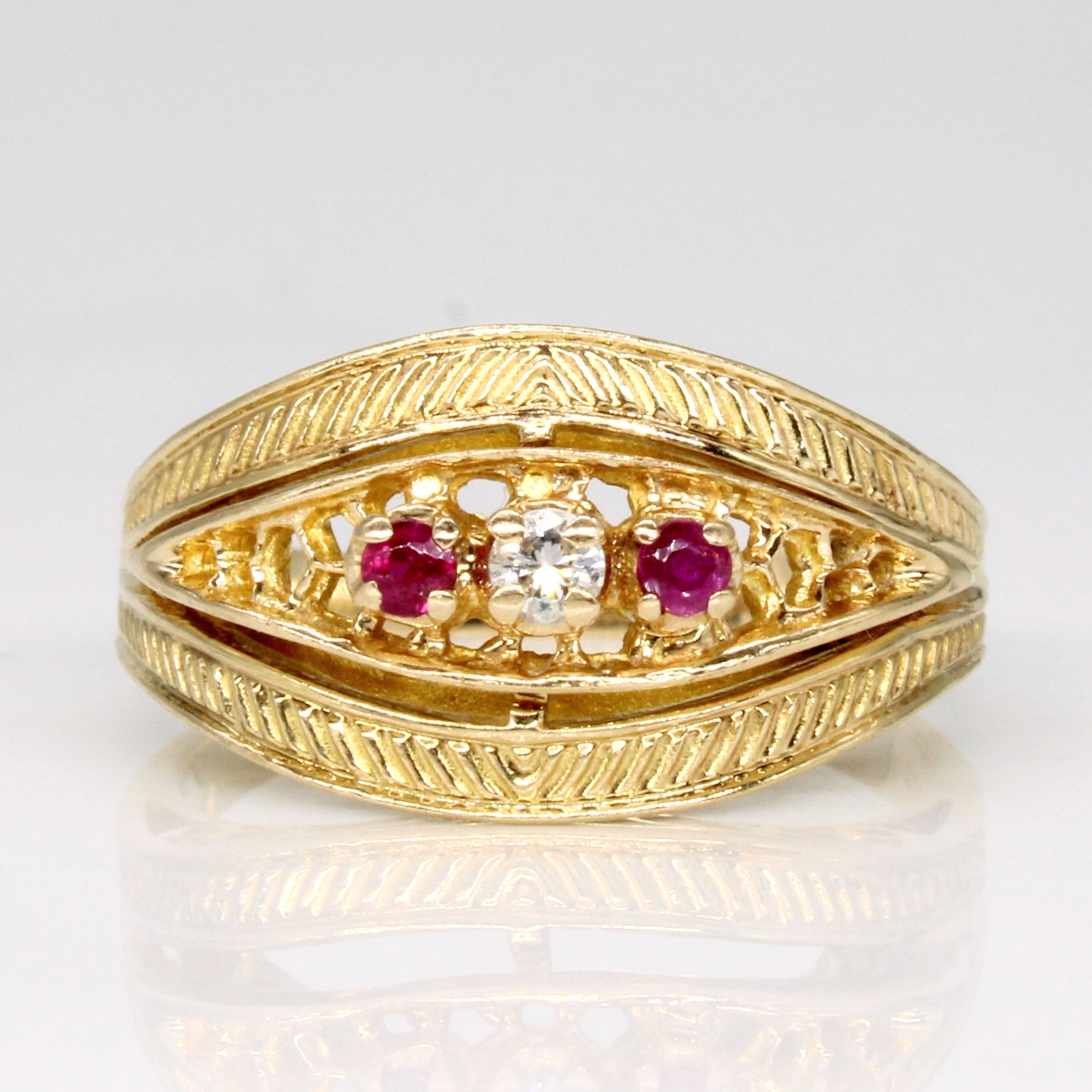 Synthetic Ruby & Diamond Ring | 0.07ctw, 0.05ct | SZ 5.75 |