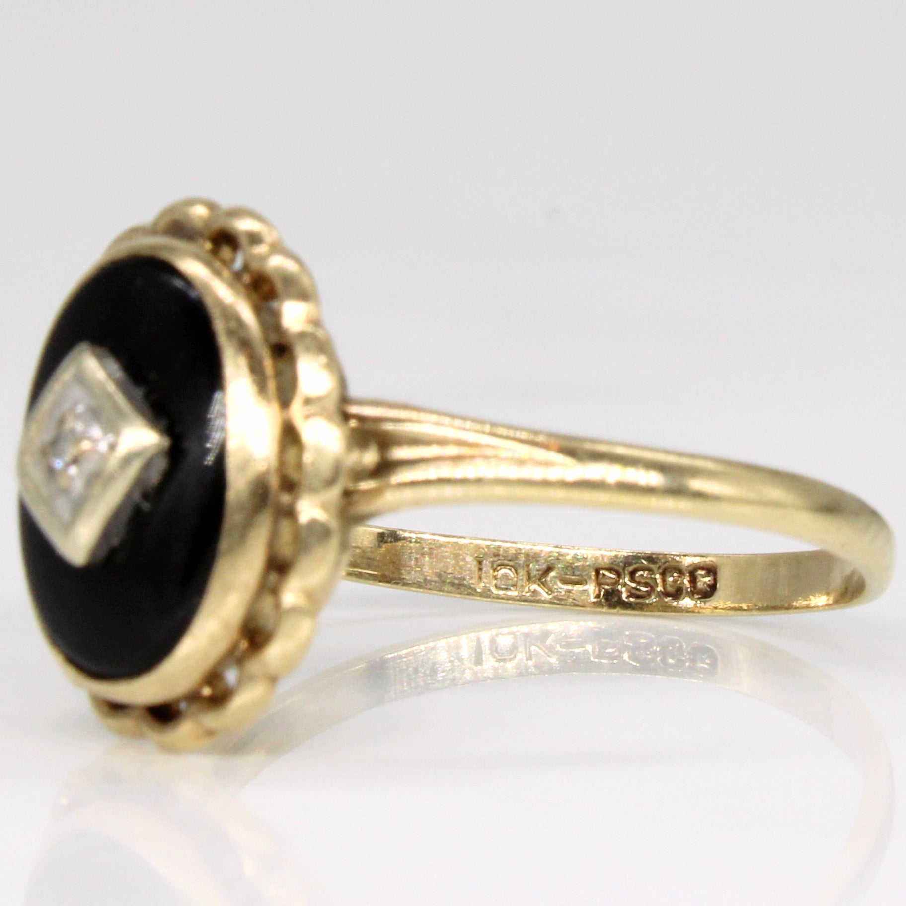 Black Onyx & Diamond Ring | 1.00ct, 0.01ct | SZ 6 |