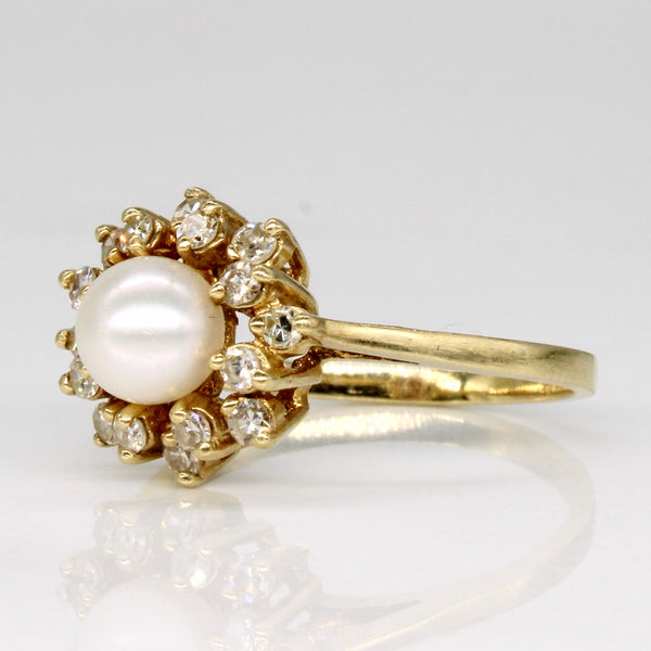 Pearl & Diamond Halo Ring | 0.24ctw | SZ 5 |