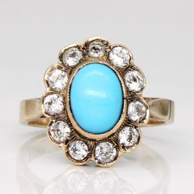 Turquoise & Paste Glass Halo Ring | 1.75ct, 0.55ctw | SZ 5.5 |