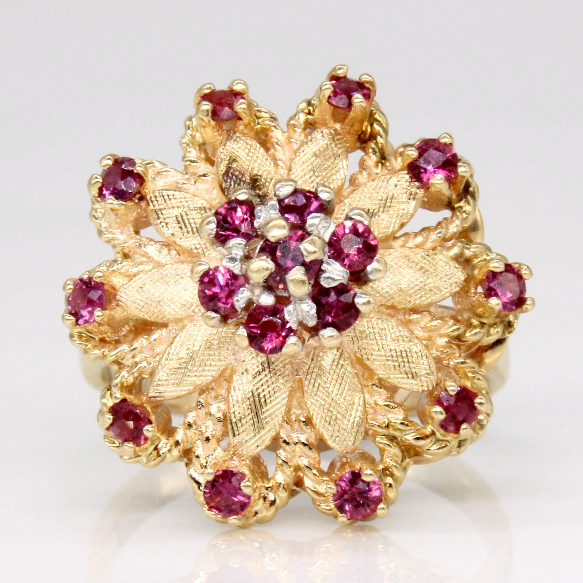 Synthetic Ruby Flower Cocktail Ring | 0.75ctw | SZ 5.5 |