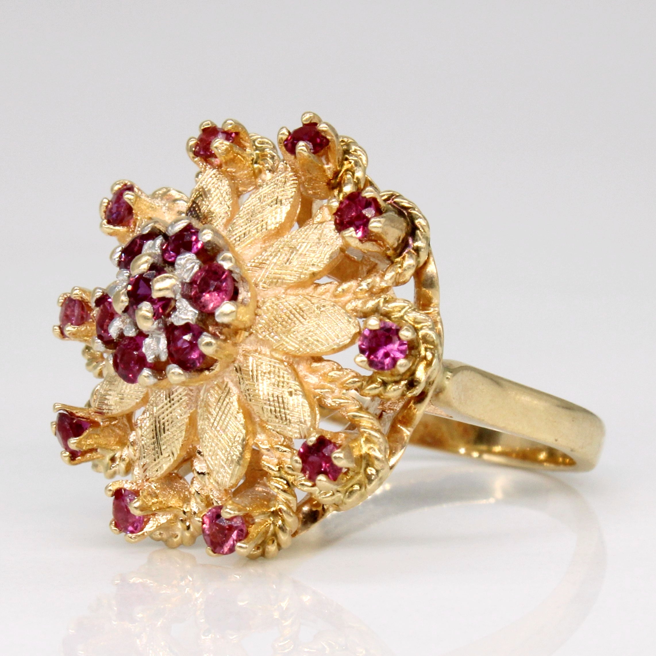 Synthetic Ruby Flower Cocktail Ring | 0.75ctw | SZ 5.5 |