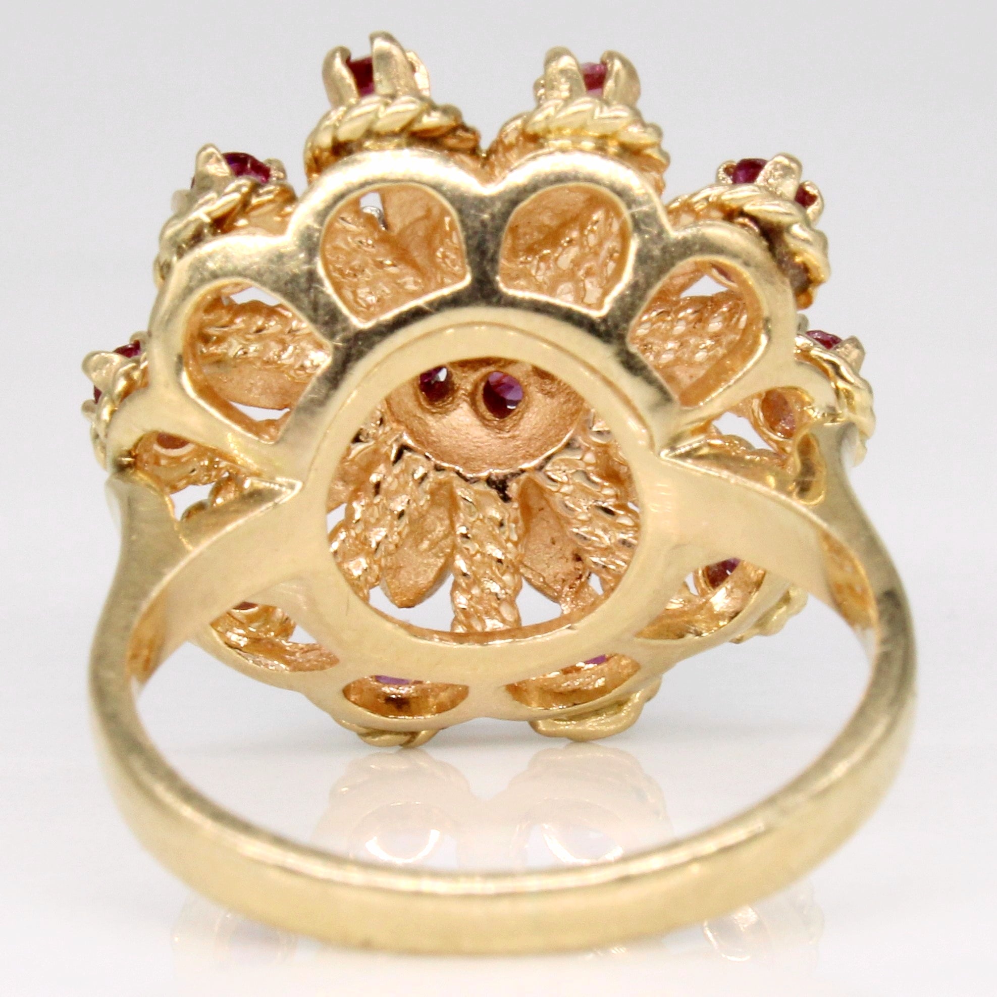 Synthetic Ruby Flower Cocktail Ring | 0.75ctw | SZ 5.5 |
