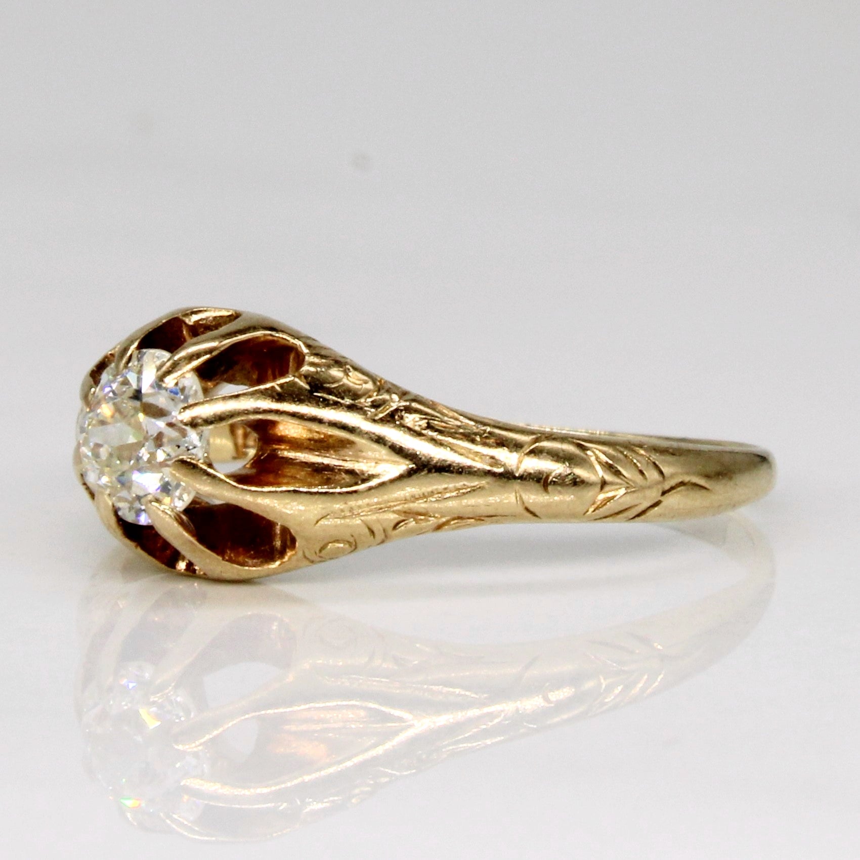 Bague Belcher ancienne en diamant taille européenne | 0,28 ct | Taille 5 | 