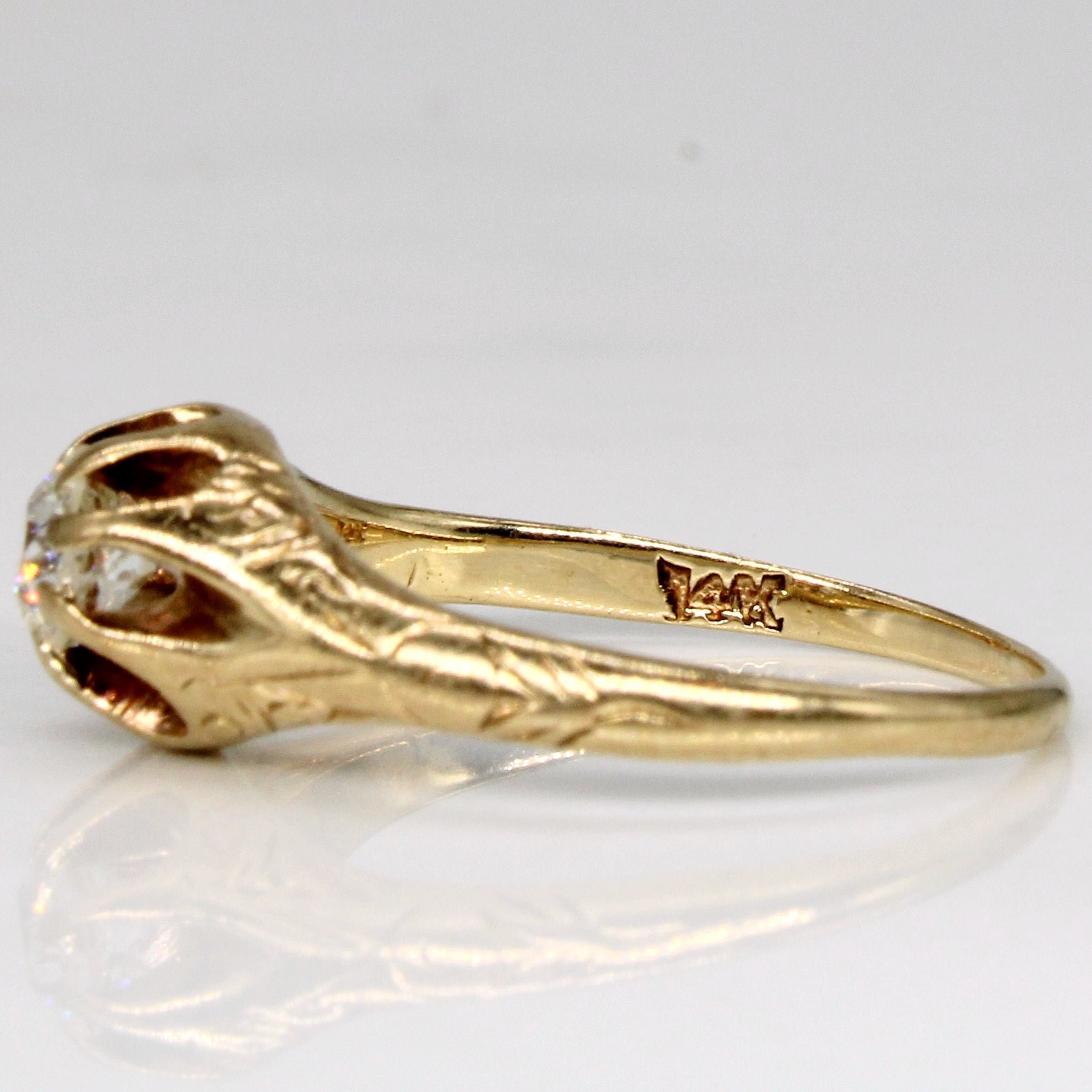 Bague Belcher ancienne en diamant taille européenne | 0,28 ct | Taille 5 | 