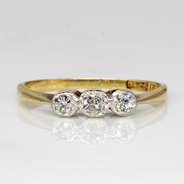 Antique Three Stone Old European Cut Diamond Ring in 18k and Platinum | 0.15ctw | SZ 6 |