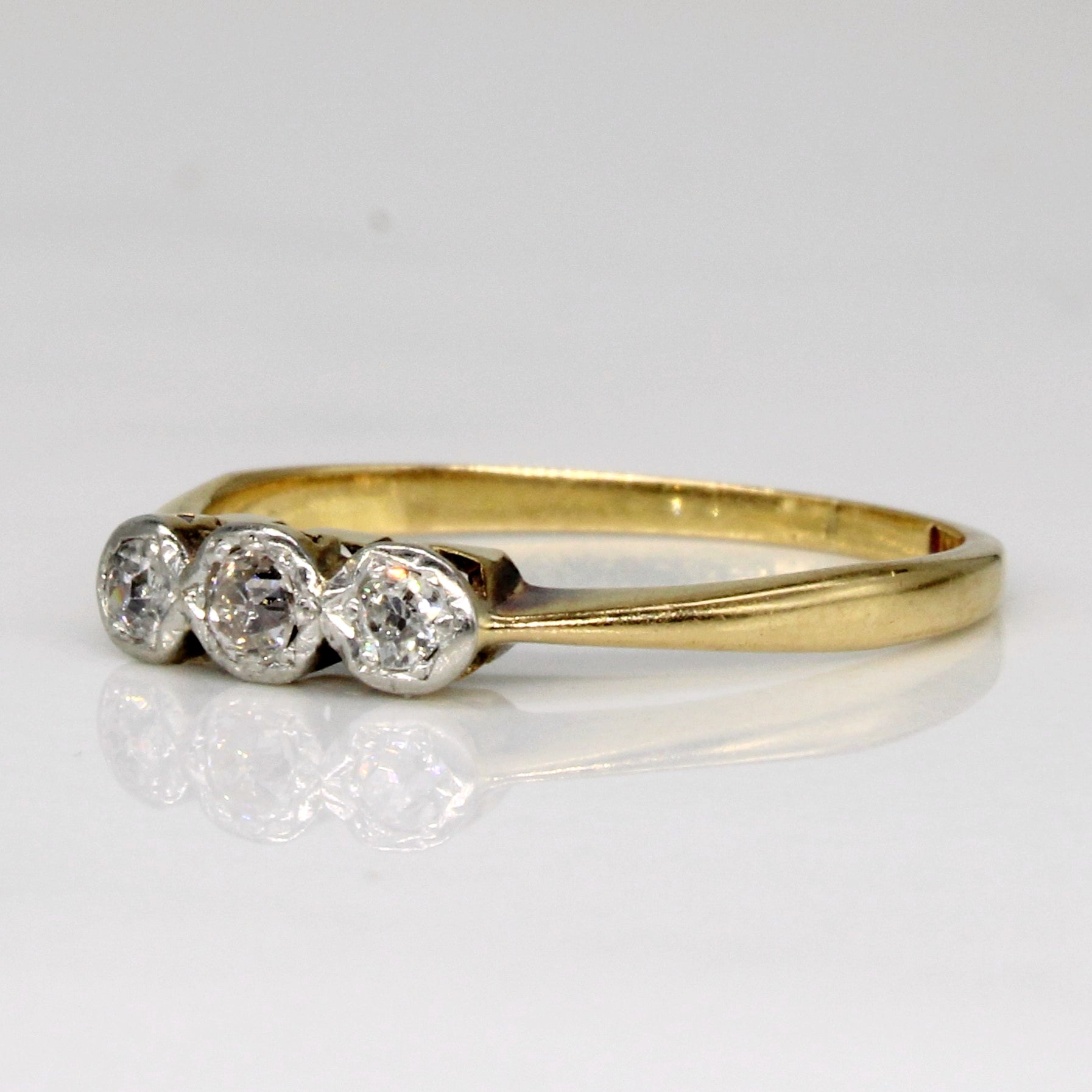 Antique Three Stone Old European Cut Diamond Ring in 18k and Platinum | 0.15ctw | SZ 6 |