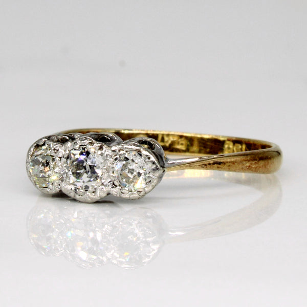 Art Deco Old European Cut Three Stone Diamond Ring in 18k with Platinum Setting | 0.38ctw | SZ 6.25 |