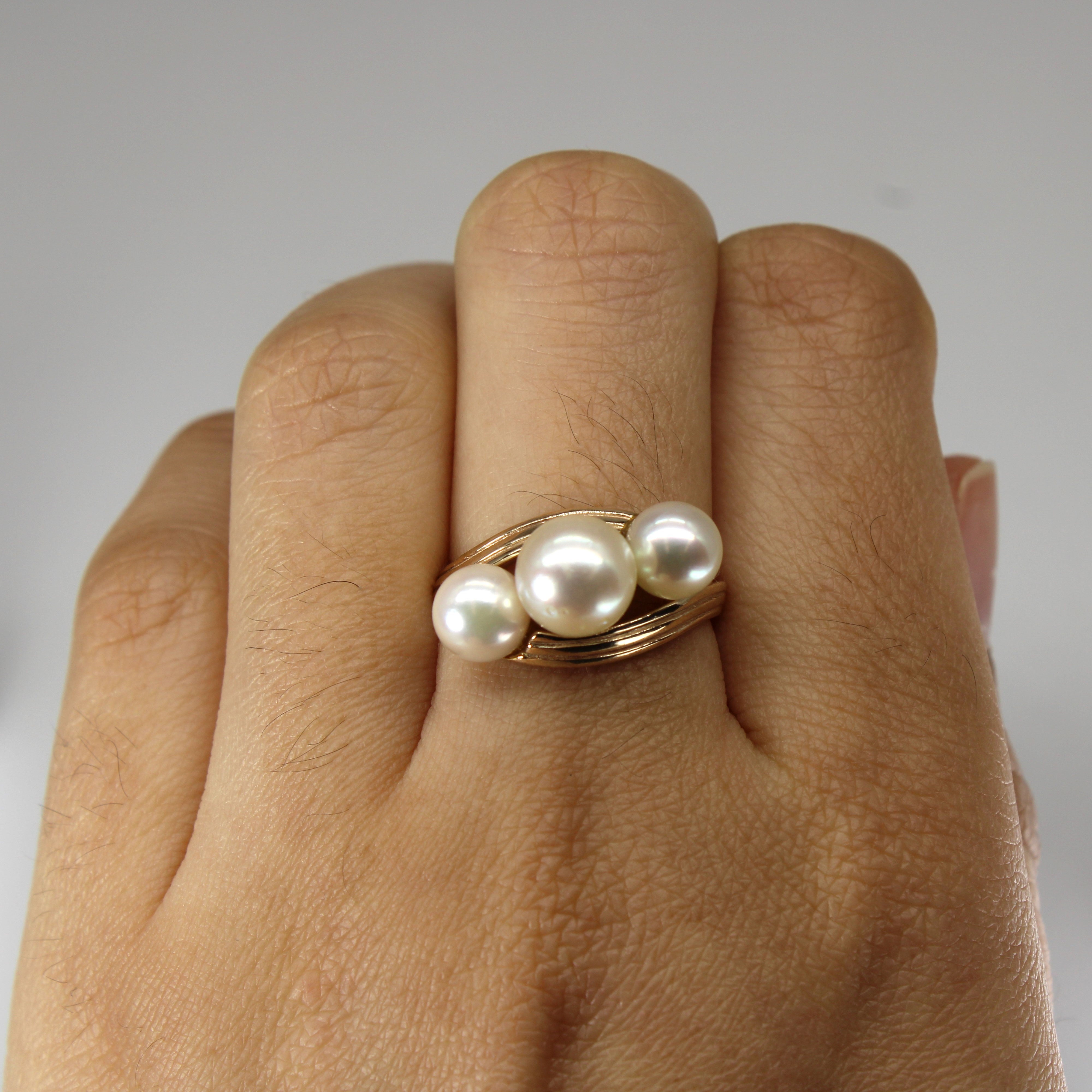 Bypass Three Stone Pearl Ring | SZ 7.25 |