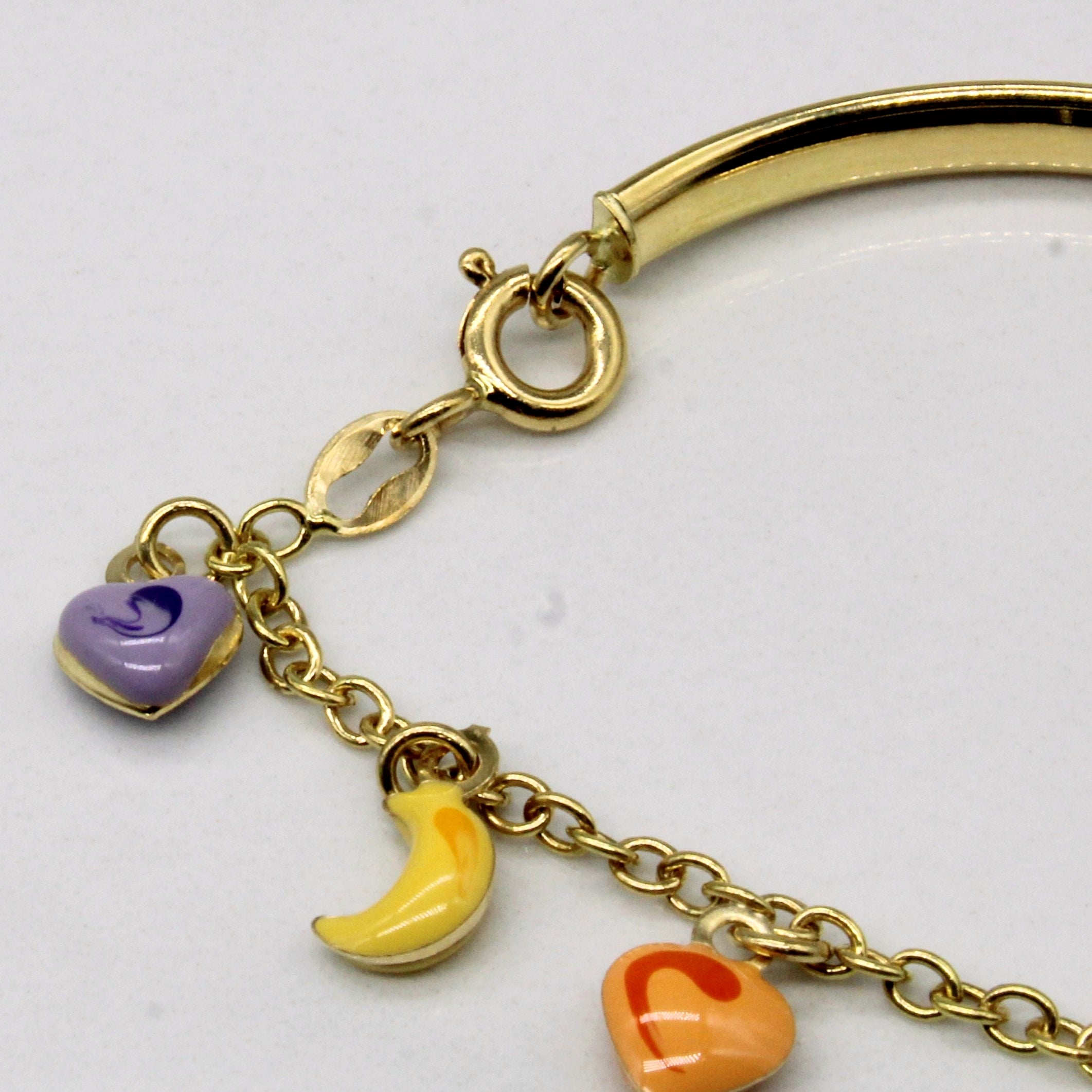 Bracelet en or jaune 18 carats émaillé lune et cœur | 12,7 cm | 