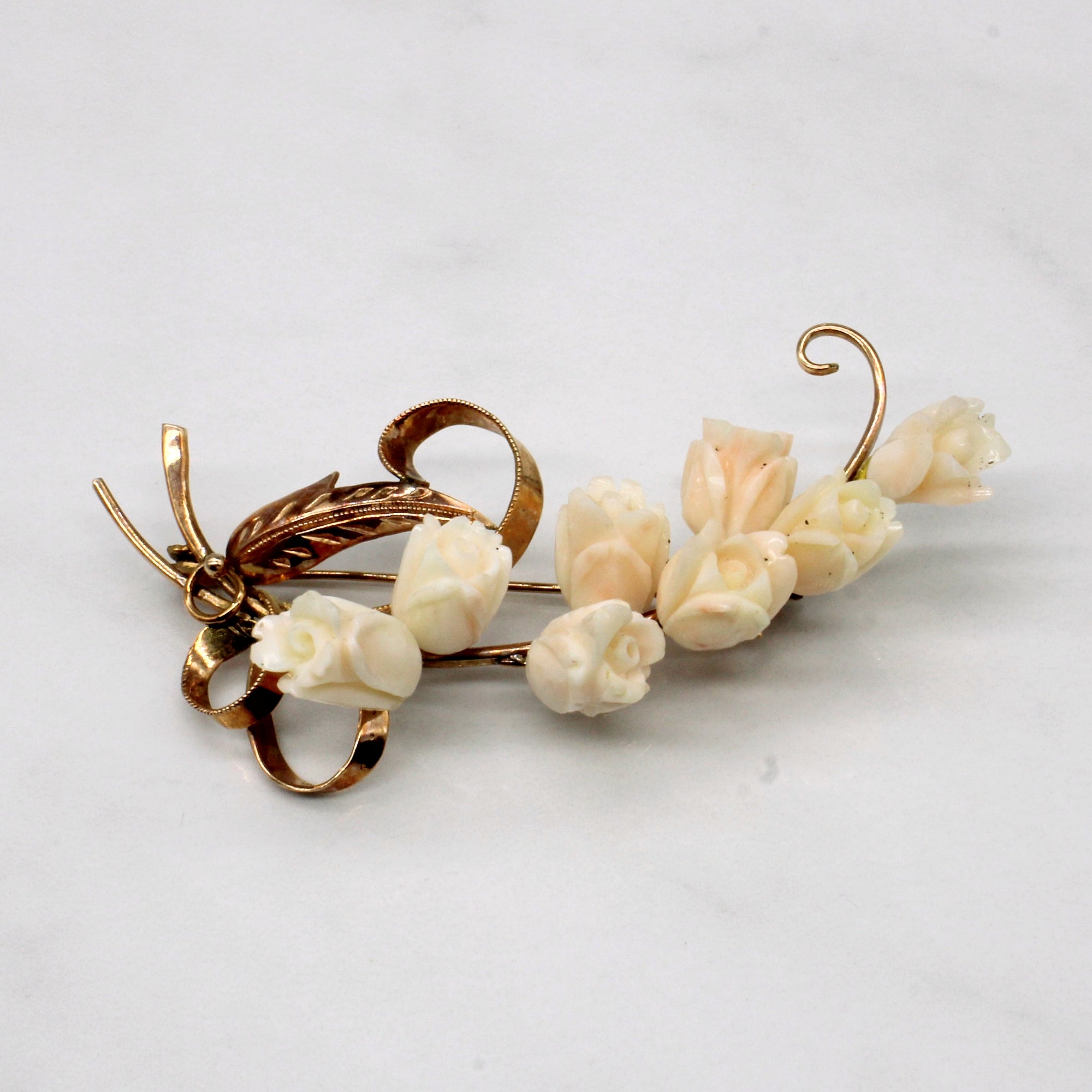 Carved Coral Flower Brooch | 25.00ctw |