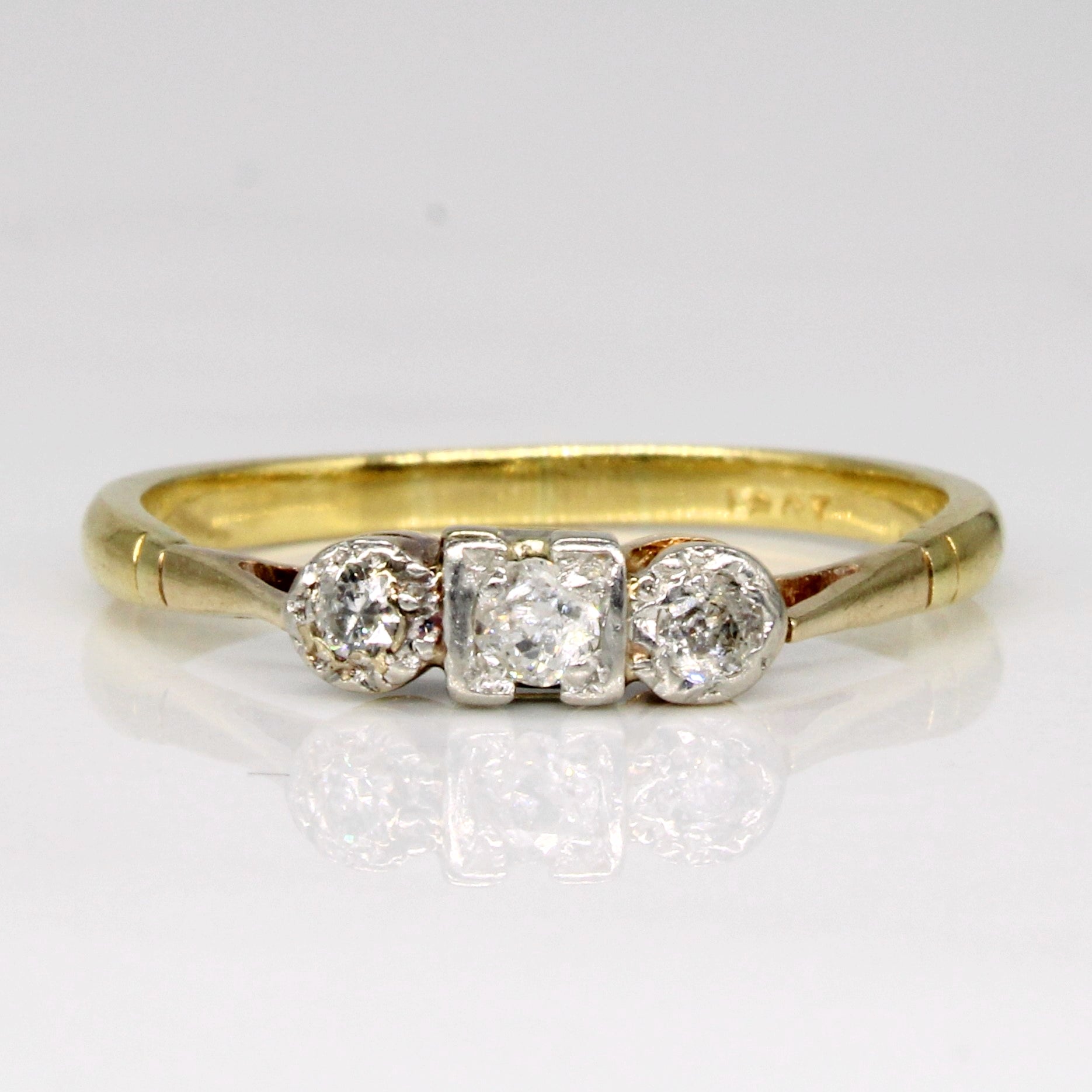 Old Cut Three Stone Diamond Ring in 18k | 0.15ctw | SZ 7.75 |