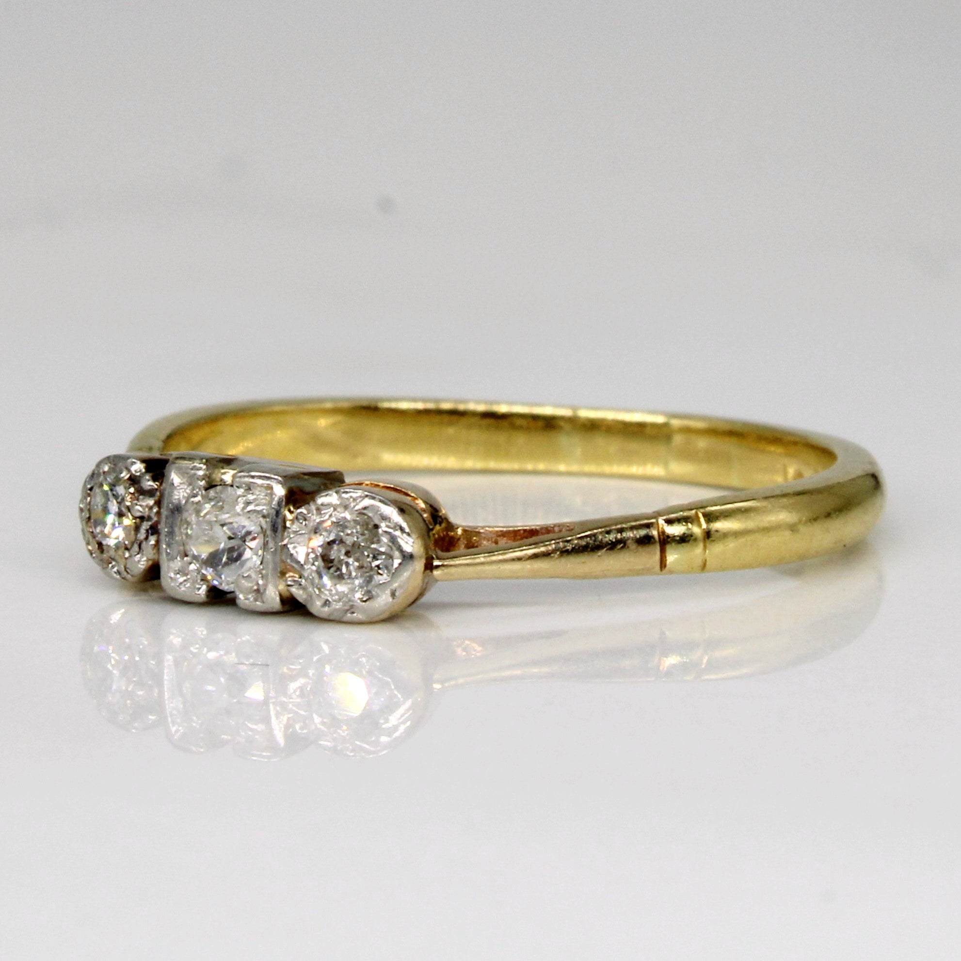 Old Cut Three Stone Diamond Ring in 18k | 0.15ctw | SZ 7.75 |