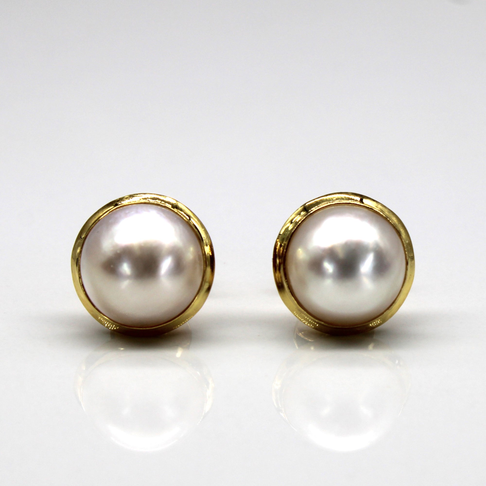 Bezel Set Pearl Stud Earrings