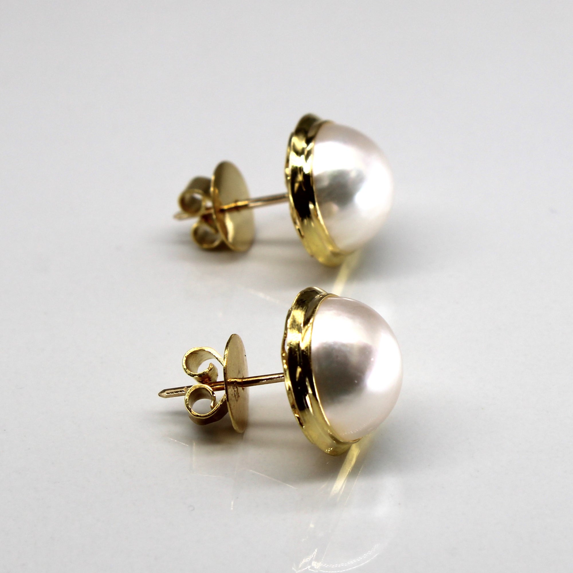 Bezel Set Pearl Stud Earrings