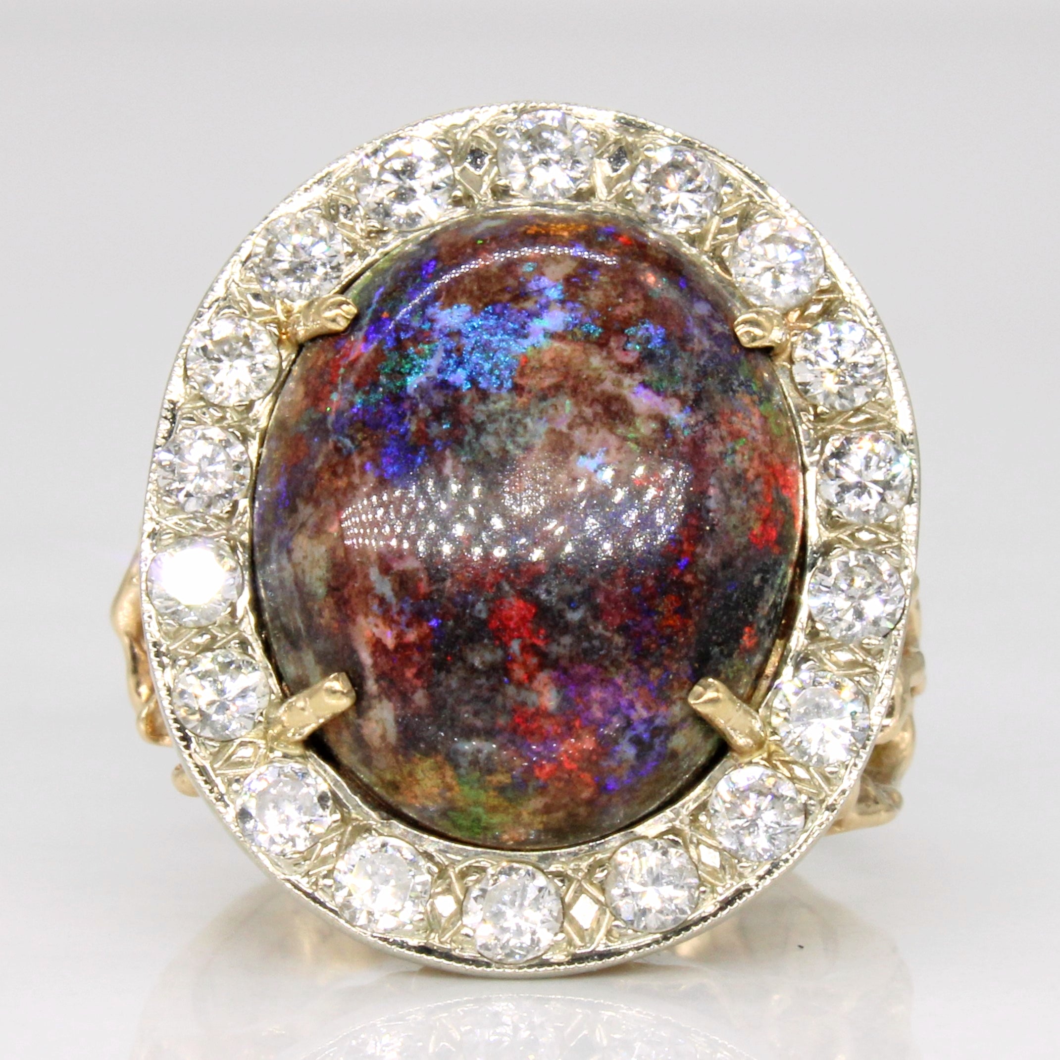 Black Opal & Diamond Halo Ring | 6.50ct, 0.90ctw | SZ 6 |