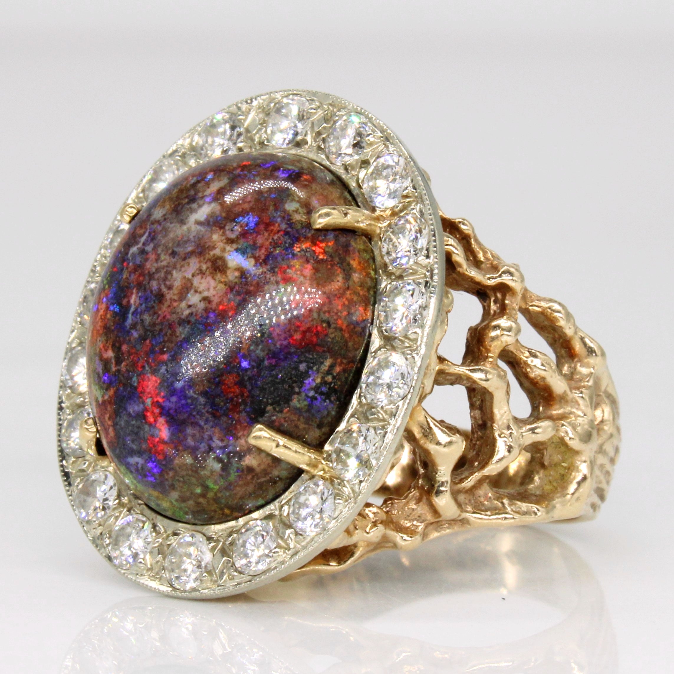 Black Opal & Diamond Halo Ring | 6.50ct, 0.90ctw | SZ 6 |