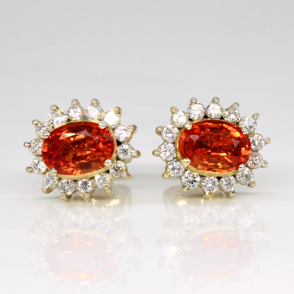 Orange Sapphire & Diamond Earrings | 1.60ctw, 0.42ctw |