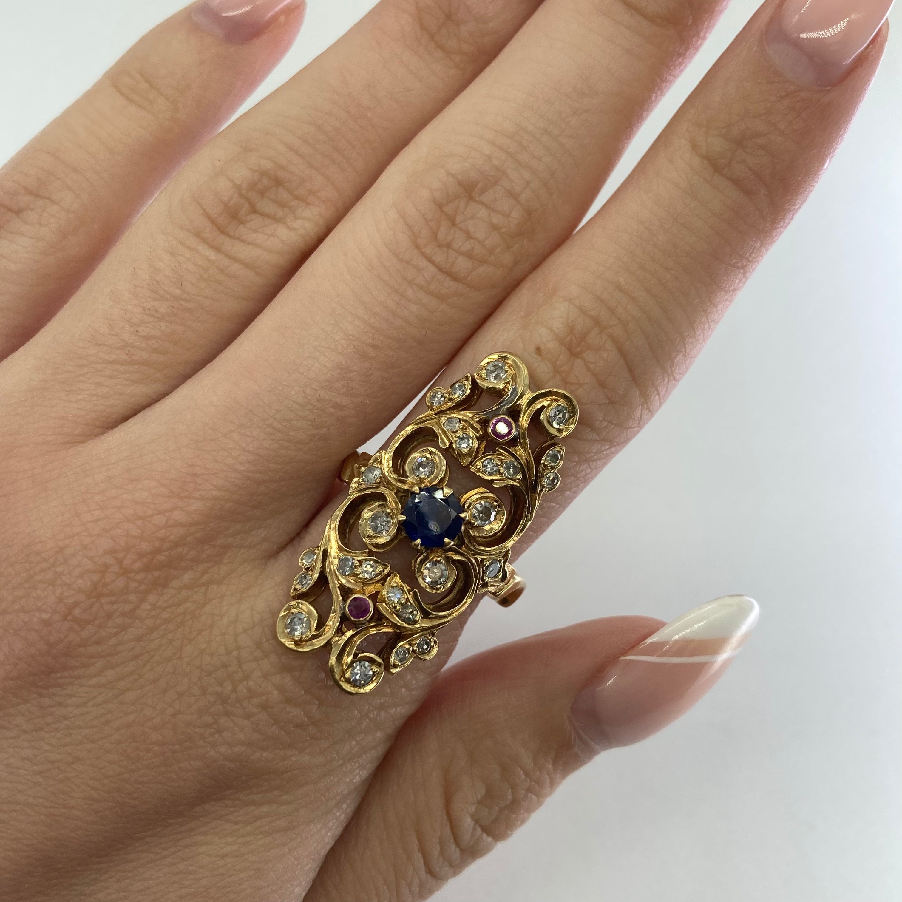 1930s Multi Gem Cocktail Ring | 0.45ctw | SZ 9 |